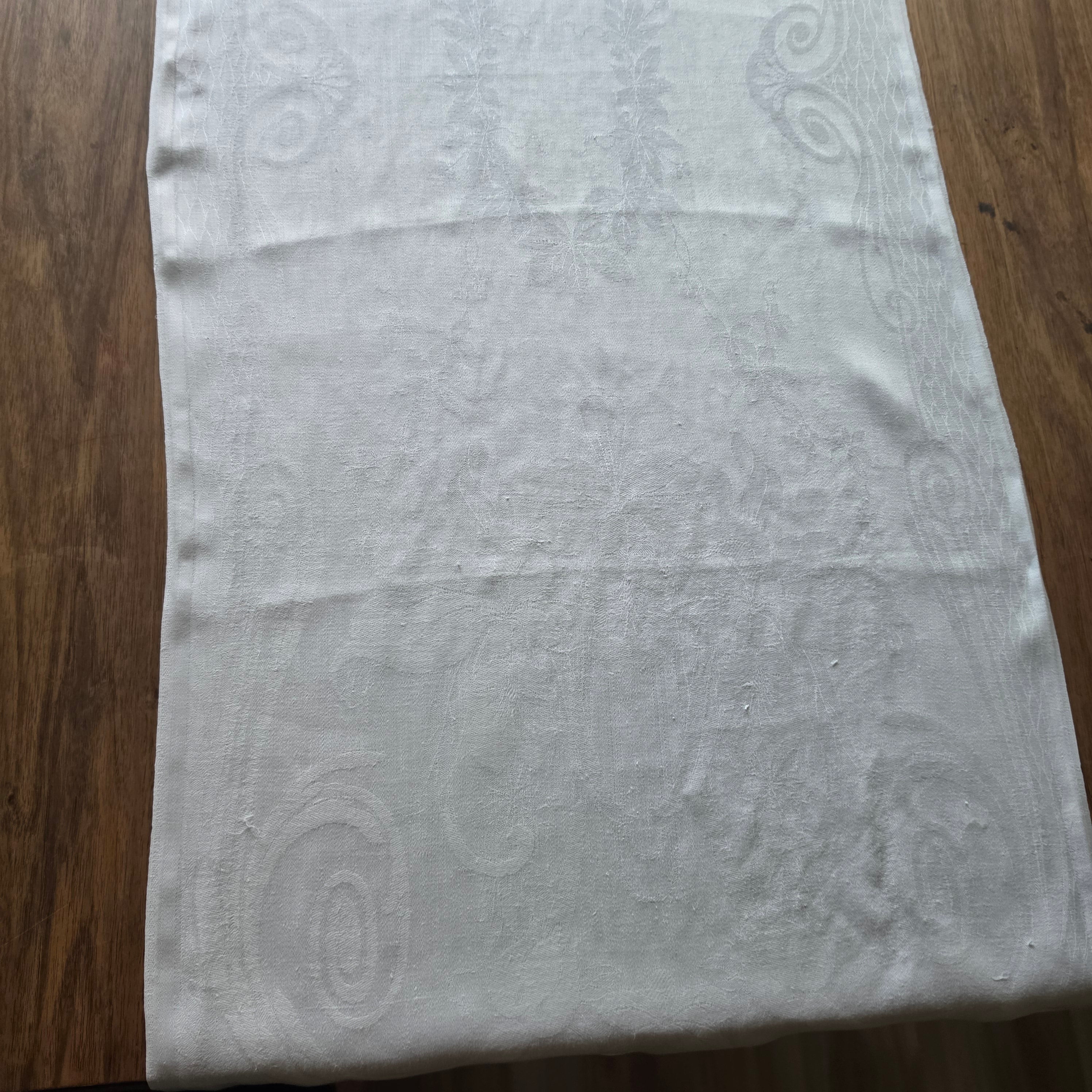 Antikes Damast-Geschirrtuch - Tischläufer - Halbleinen mit Jugendstil-Muster - 50x127cm