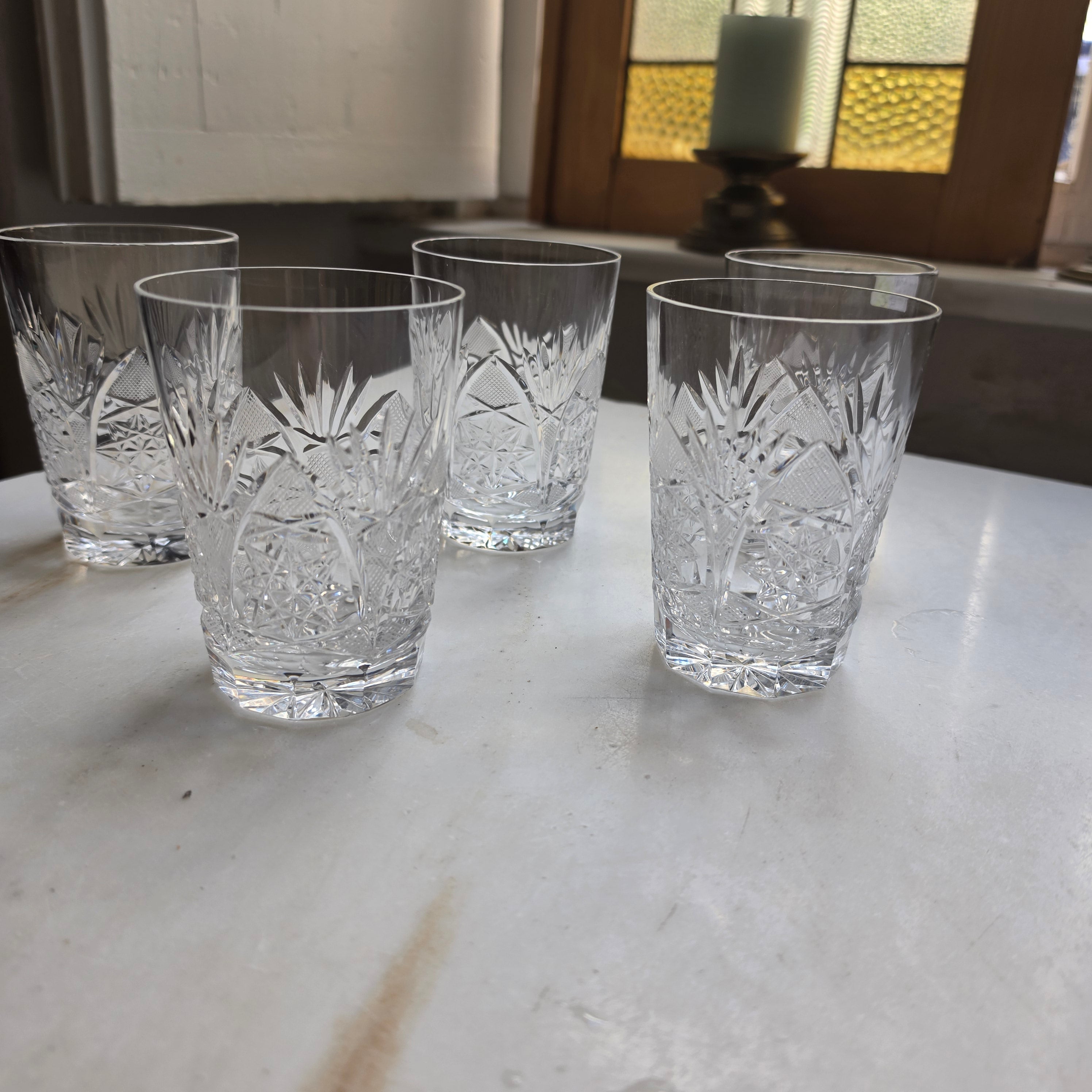 5x Vintage Kristall Whisky Gläser mit Sternschliff