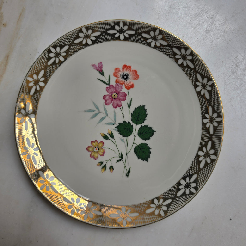 Vintage Porzellan Gedeck 3-teilig – Winterling Marktleuthen Bavaria mit Golddekor & Blumenmotiv