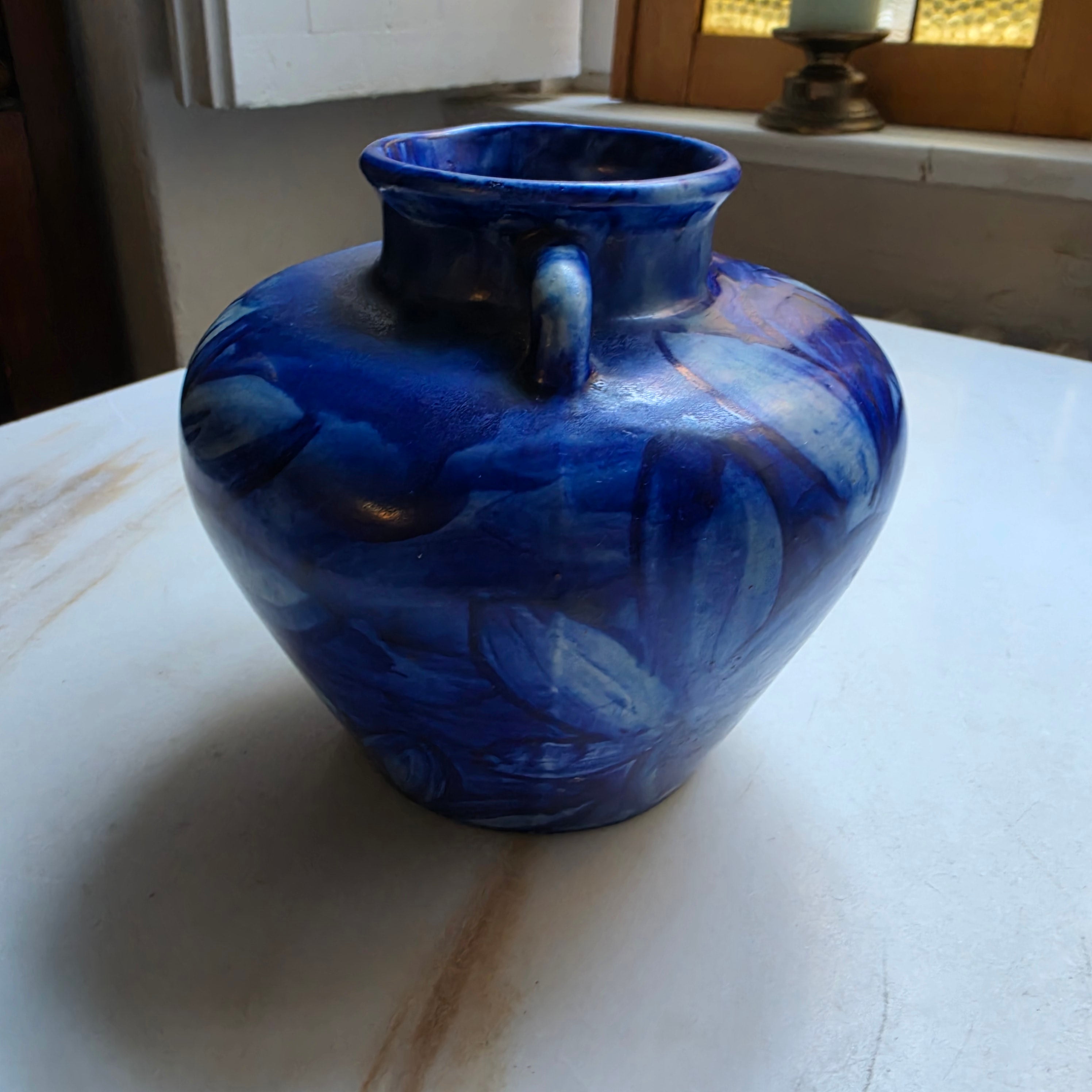 Handgemachte Keramik Vase Handmade Finnland Retro Vintage Blau Lilie