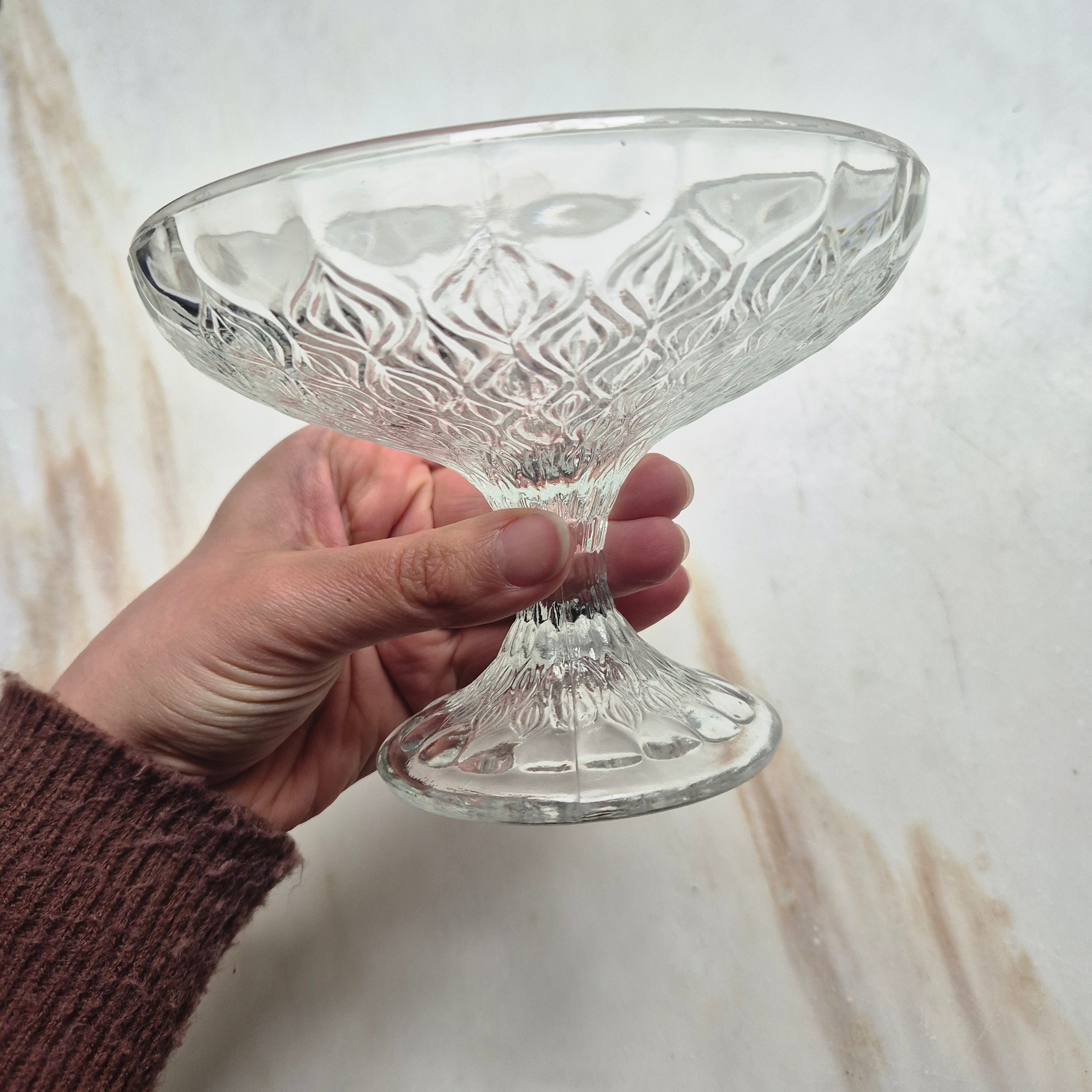 Vintage Glas Schale auf Fuß - Etagere Servierschale