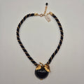 Vintage Halskette aus Stoffkordel mit schwarzem Apfel Anhänger edel Unikat Handmade 80er Jahre gold schwarz