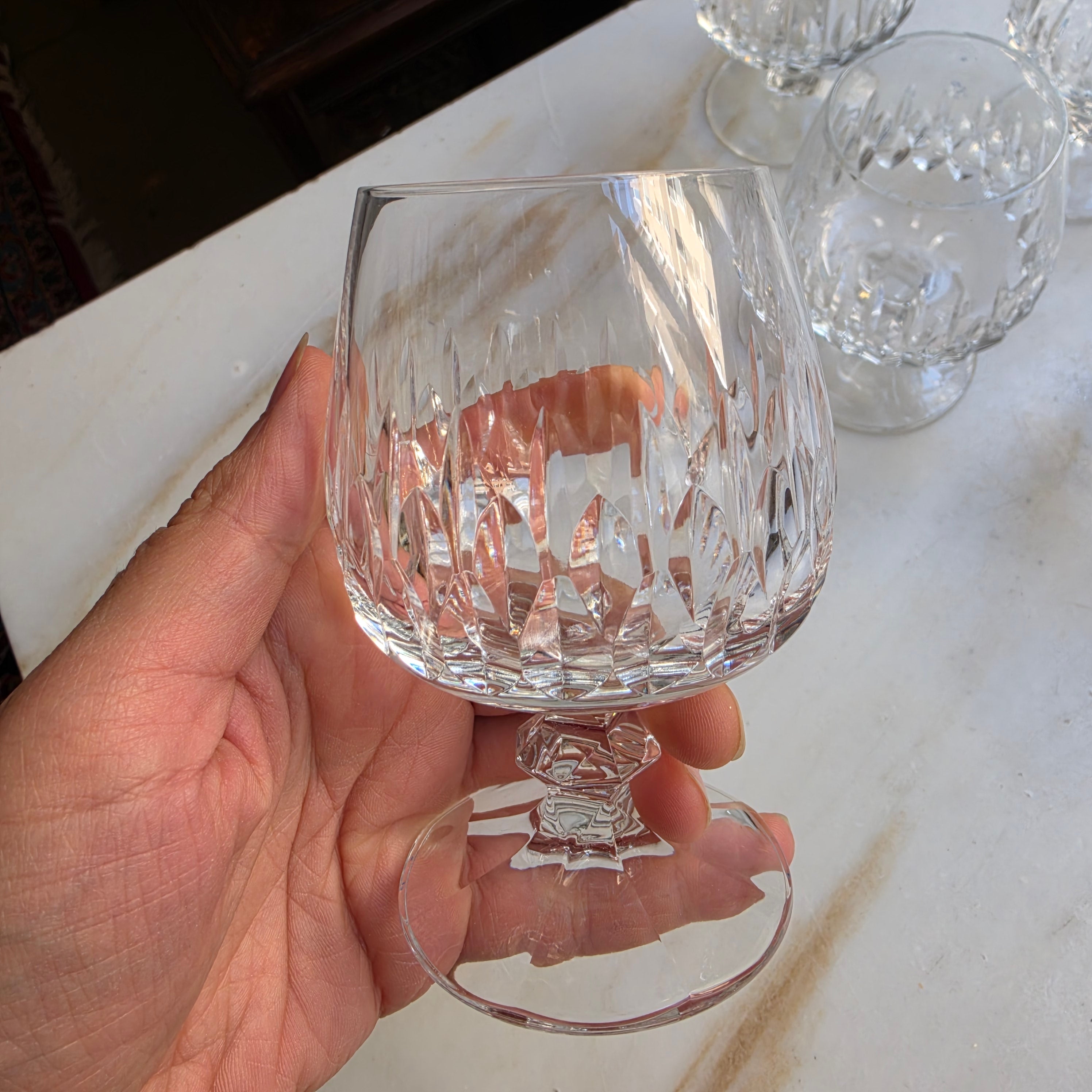 6x Vintage Kristall Cognacschwenker – Eleganter Olivenschliff & Facettenstiel