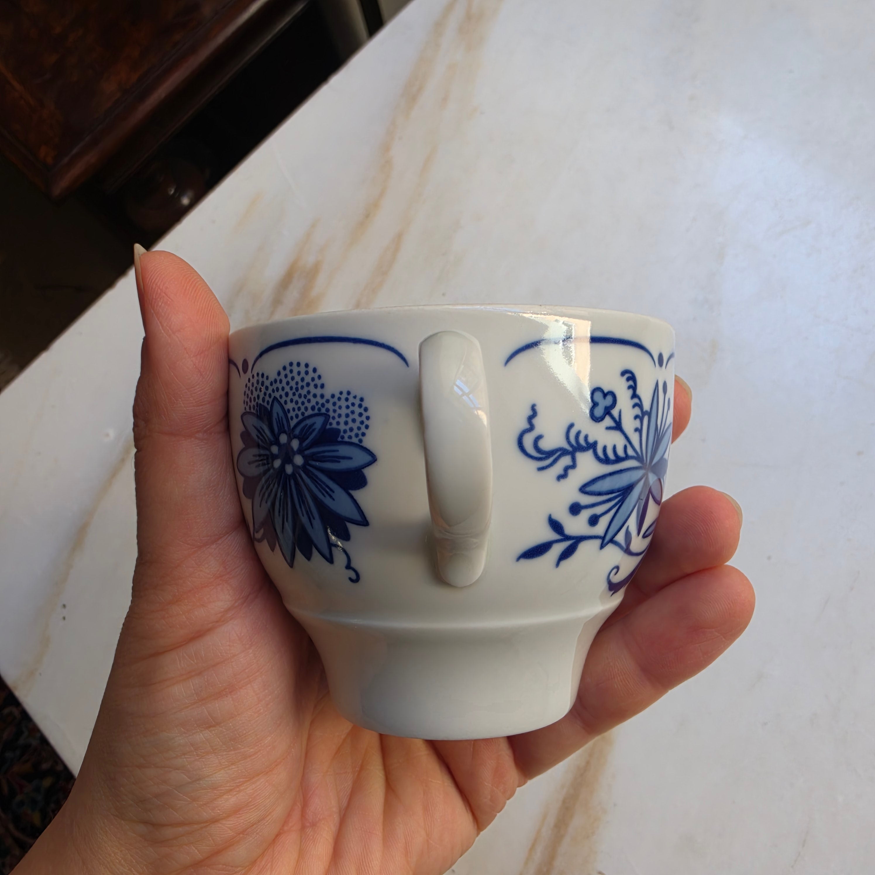 Jlmenau Graf von Henneberg Kaffee Tee Tasse Untertasse Set Zwiebelmuster Echt Kobalt