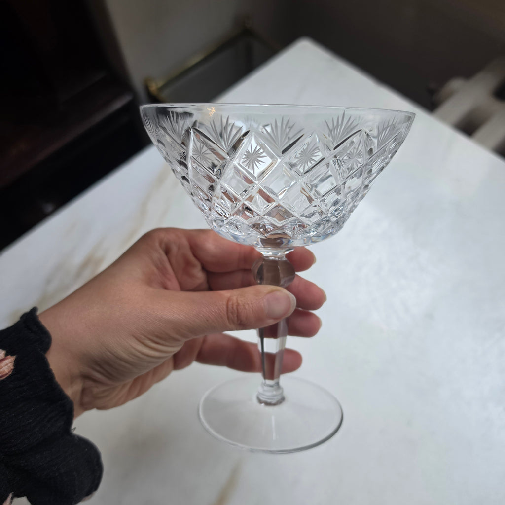Große Vintage Kristall-Champagnerschale / Dessertschale mit edlem Sternschliff | Hochwertiges Bleikristall, Mid-Century