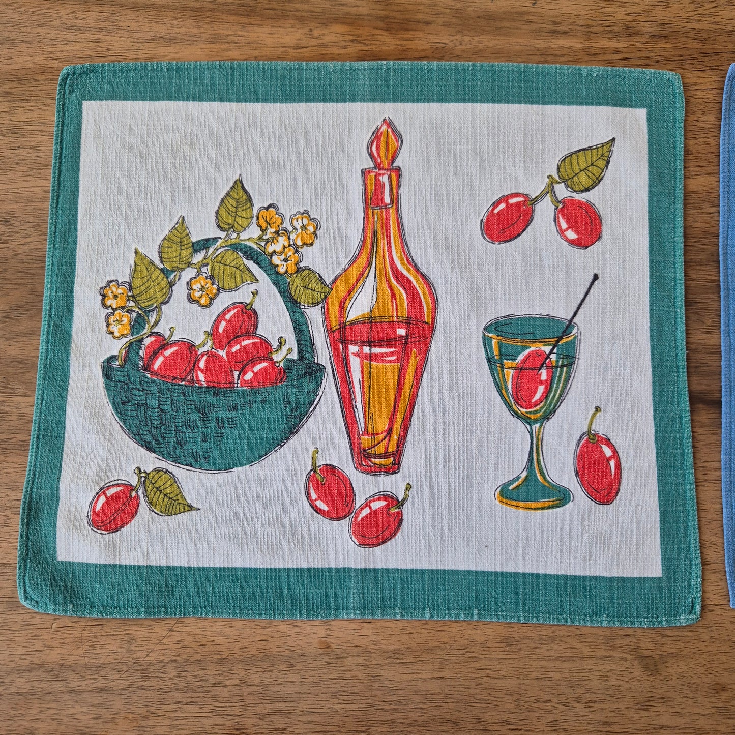 2x Vintage Tischset Baumwolle 60er Jahre 30x37cm Herbstmotiv
