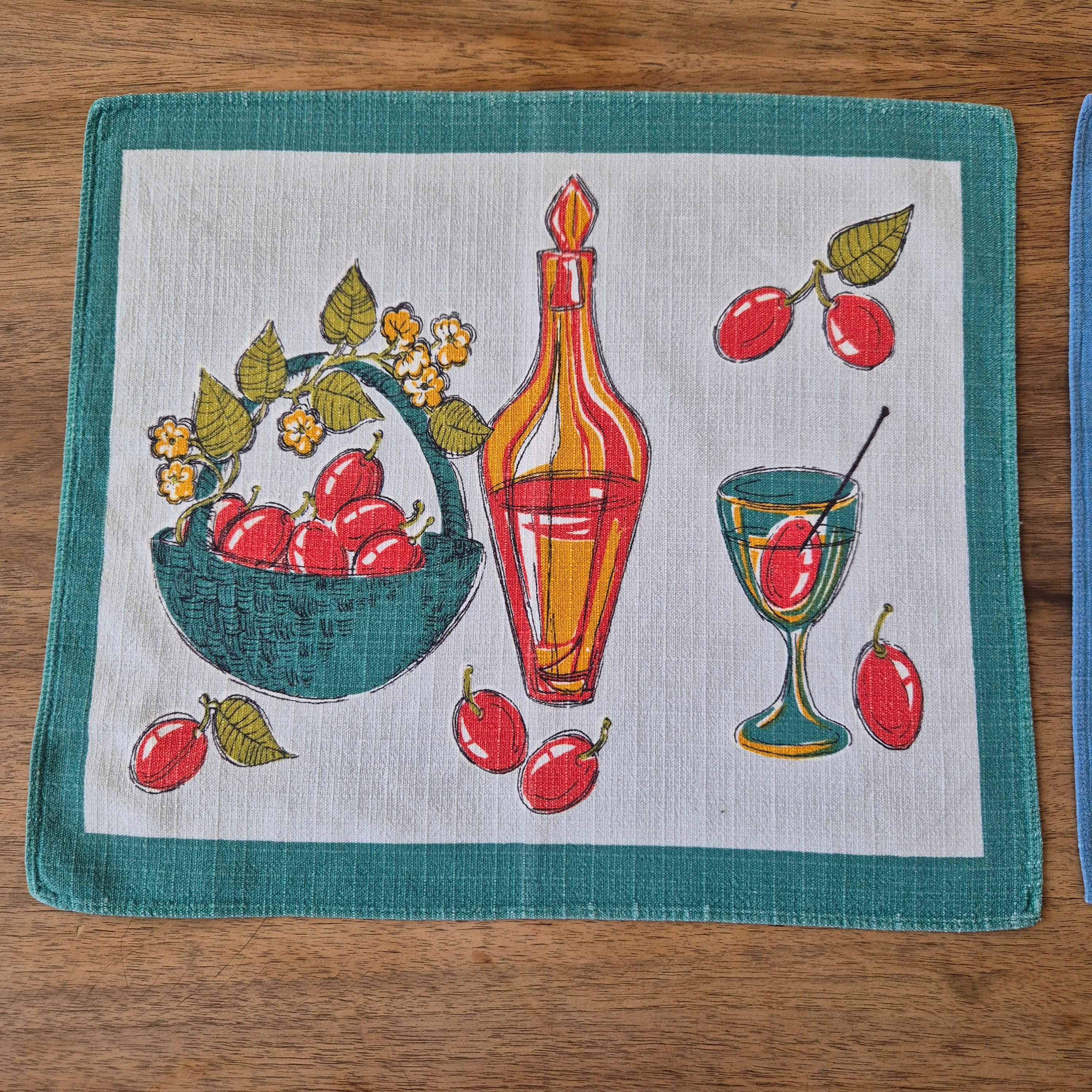 2x Vintage Tischset Baumwolle 60er Jahre 30x37cm Herbstmotiv