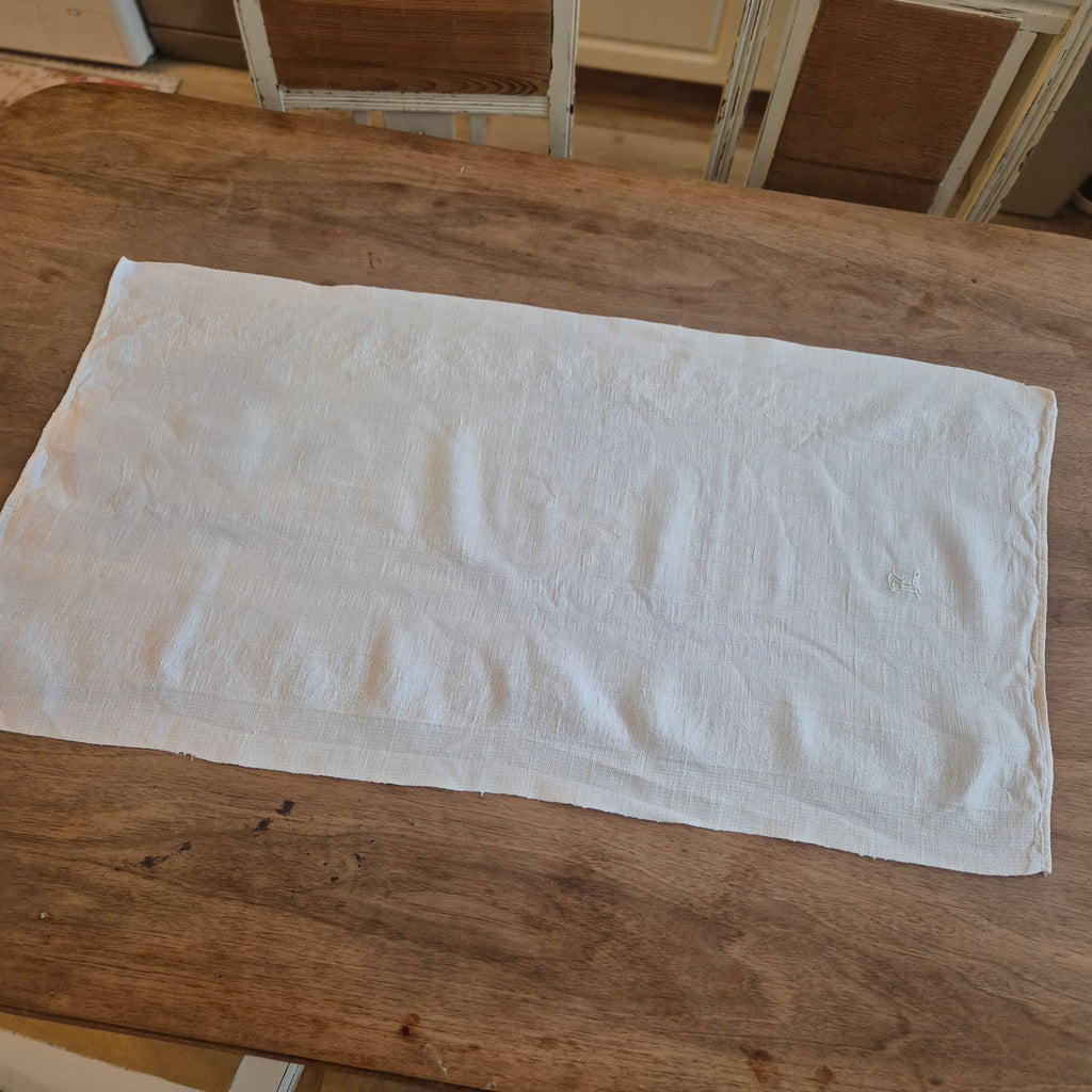 Antikes Leinen Geschirr-& Küchentuch Monogramm E.K. 46x88cm weiß