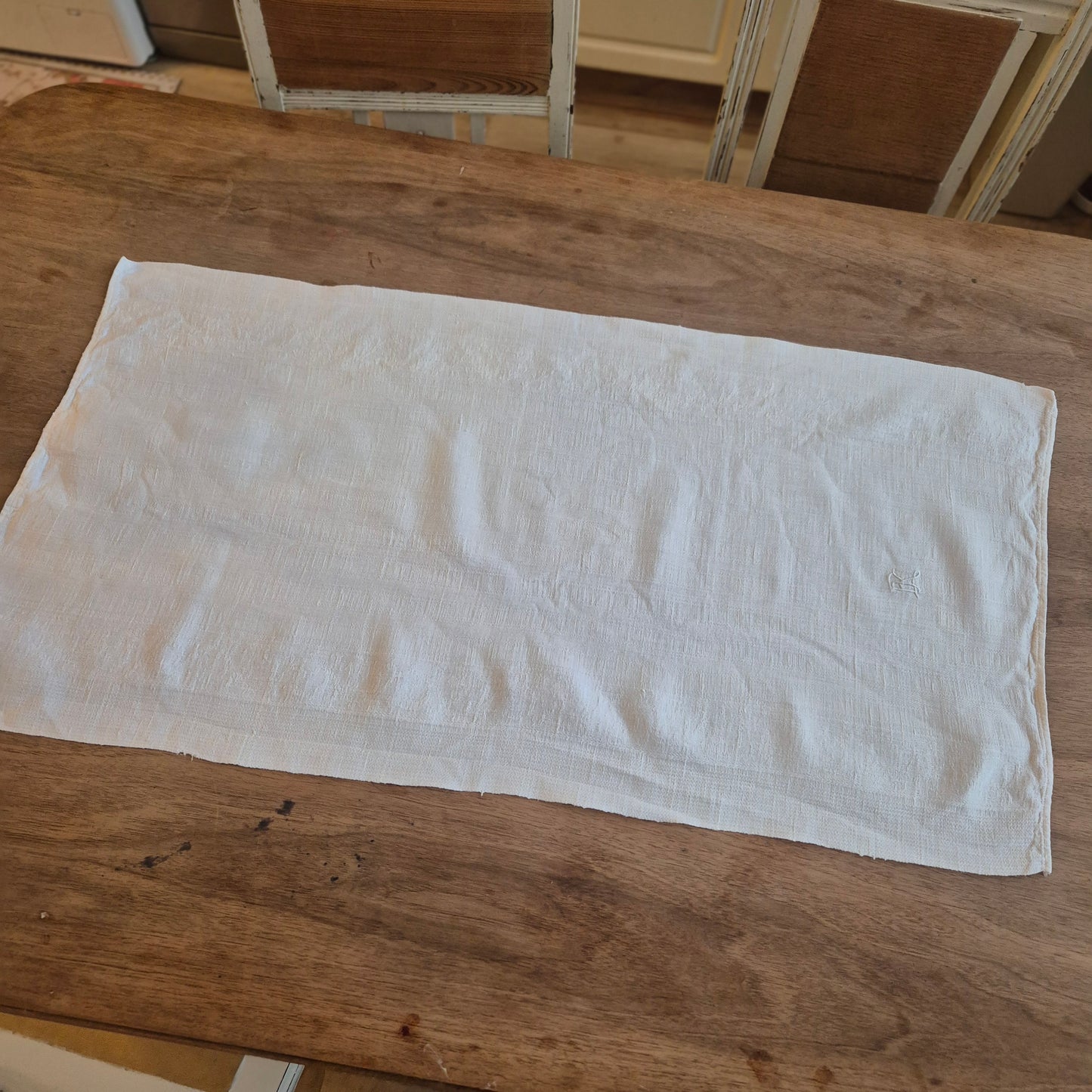 Antikes Leinen Geschirr-& Küchentuch Monogramm E.K. 46x88cm weiß