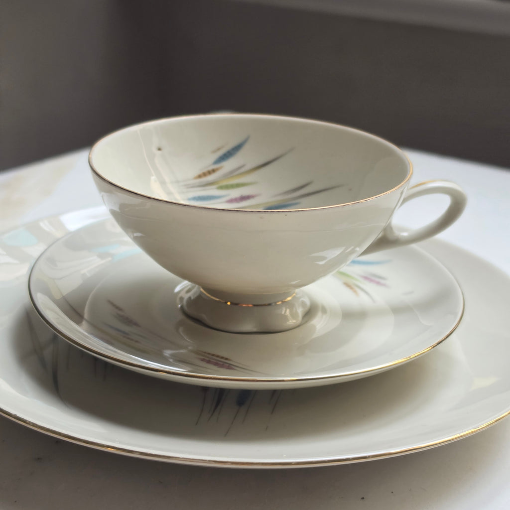 Vintage Porzellan Gedeck 3-teilig – Bareuther Waldsassen Bavaria Mid-Century Ähren-Motiv