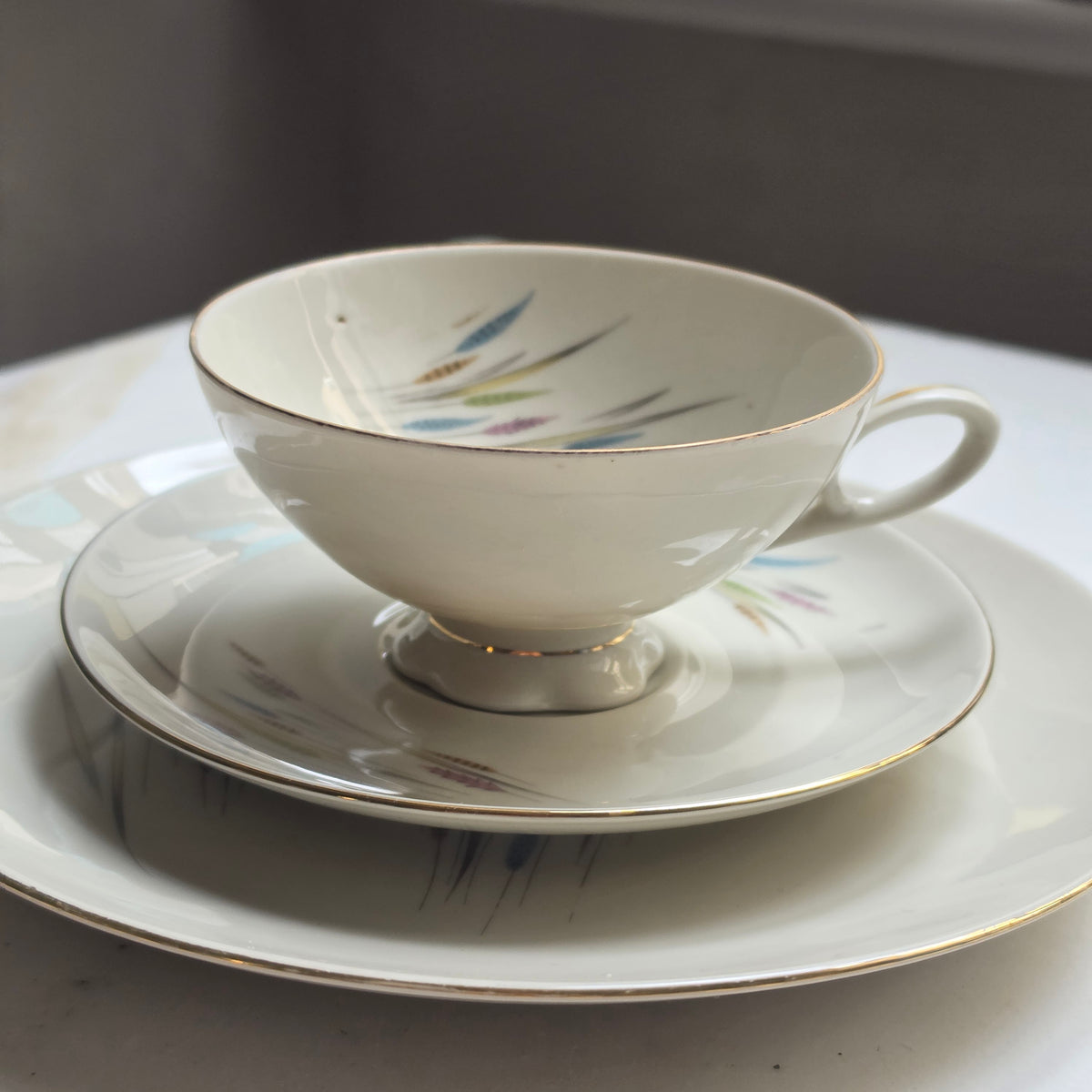 Vintage Porzellan Gedeck 3-teilig – Bareuther Waldsassen Bavaria Mid-Century Ähren-Motiv