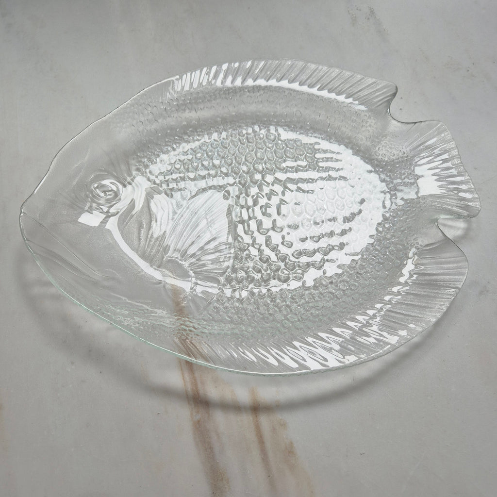 Vintage Retro Glas Schale Platte Fischmotiv Obstschale Gebäck Servierteller