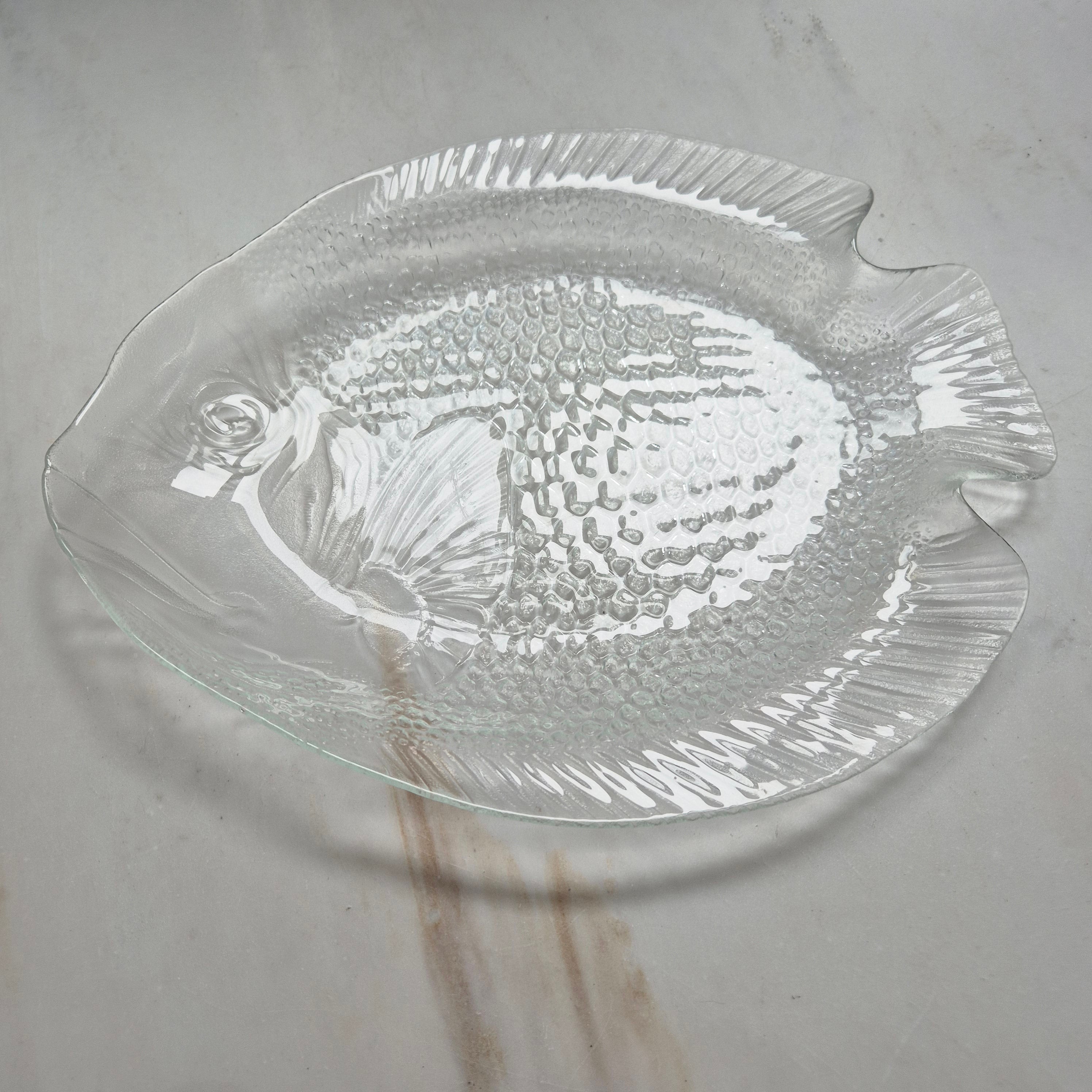 Vintage Retro Glas Schale Platte Fischmotiv Obstschale Gebäck Servierteller
