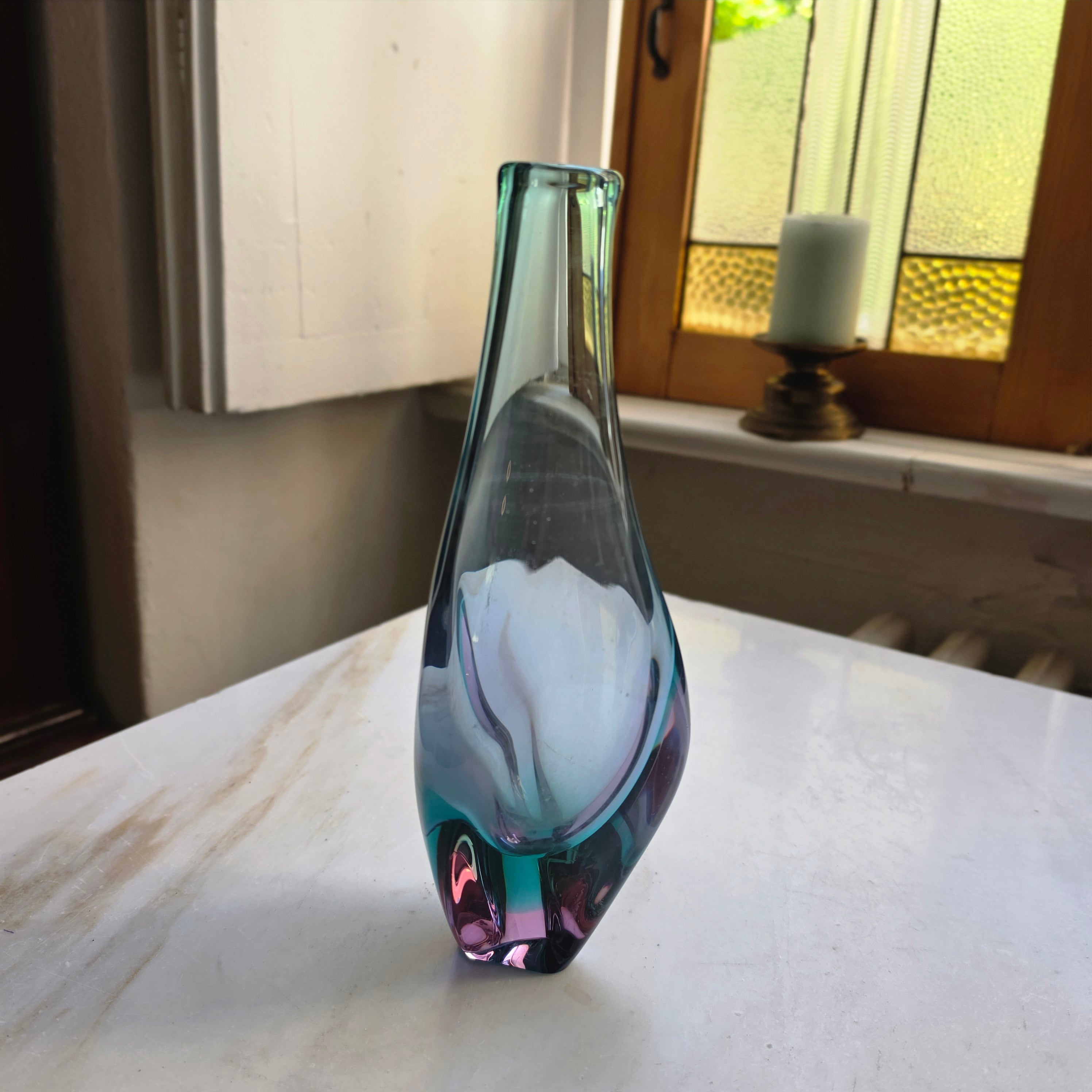 Vintage Glaskunst Vase blau rosa