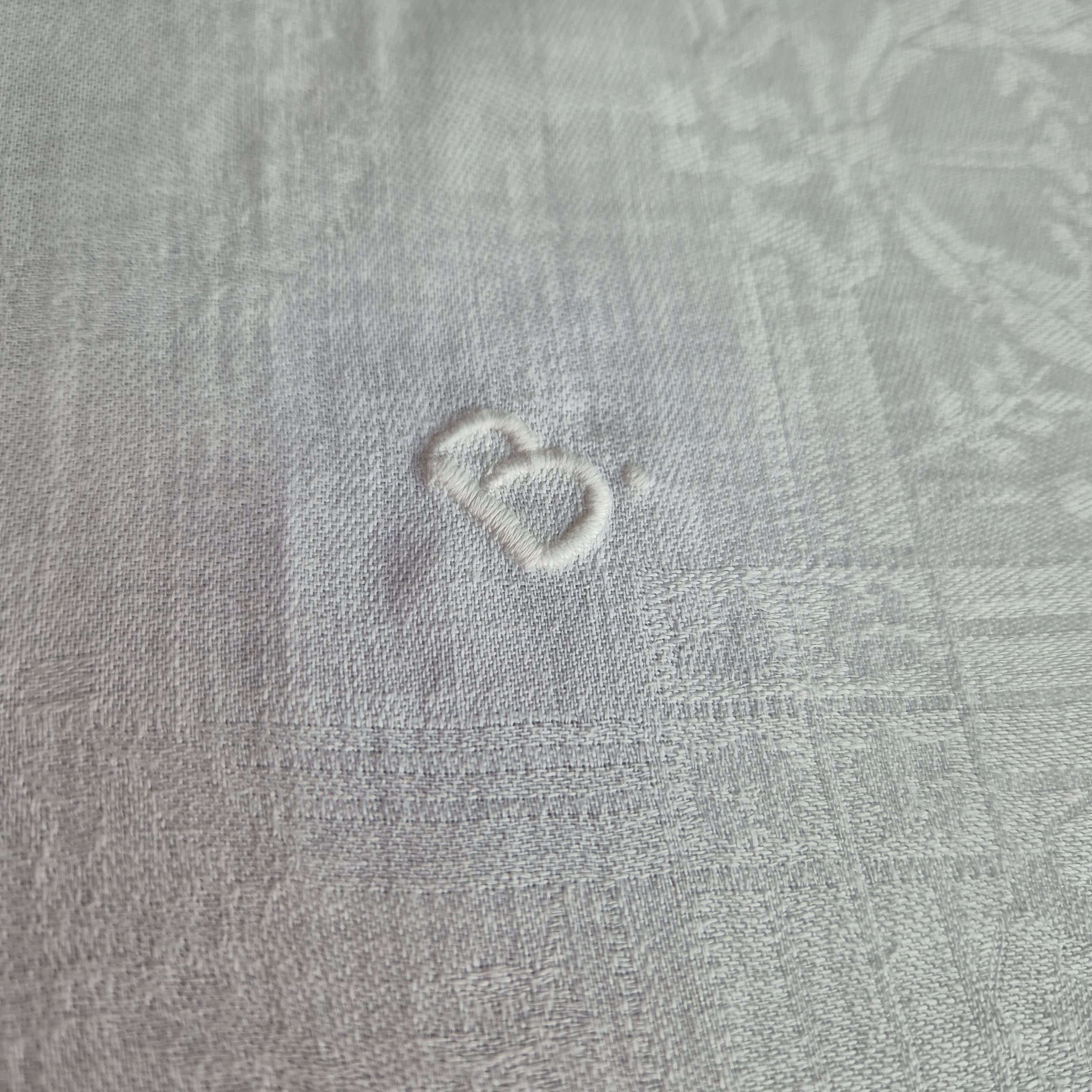 Antike Jugendstil Serviette/Mitteldecke Damast Baumwolle 65x65cm (Stockflecken) Monogramm B.
