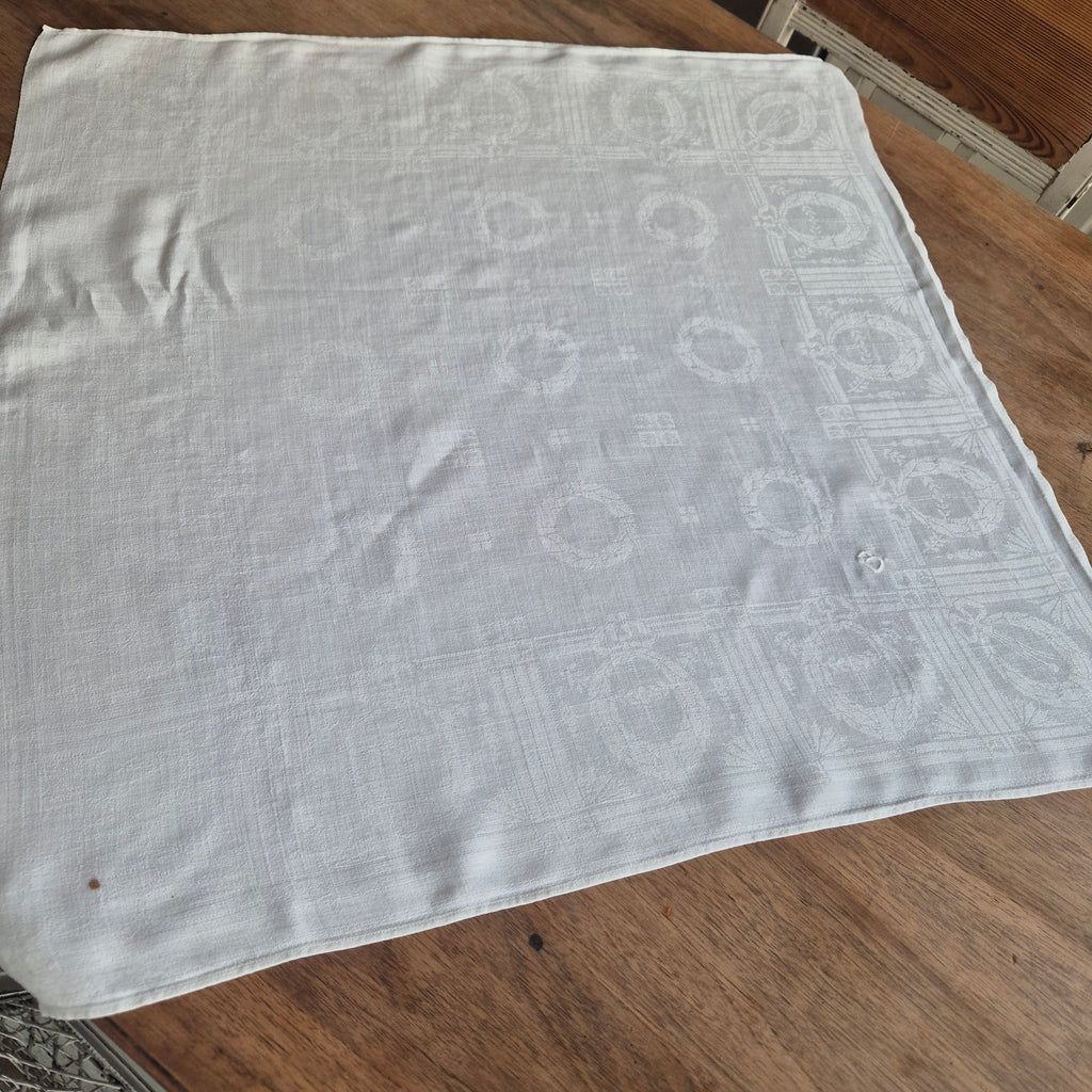 Antike Jugendstil Serviette/Mitteldecke Damast Baumwolle 65x65cm (Stockflecken) Monogramm B.