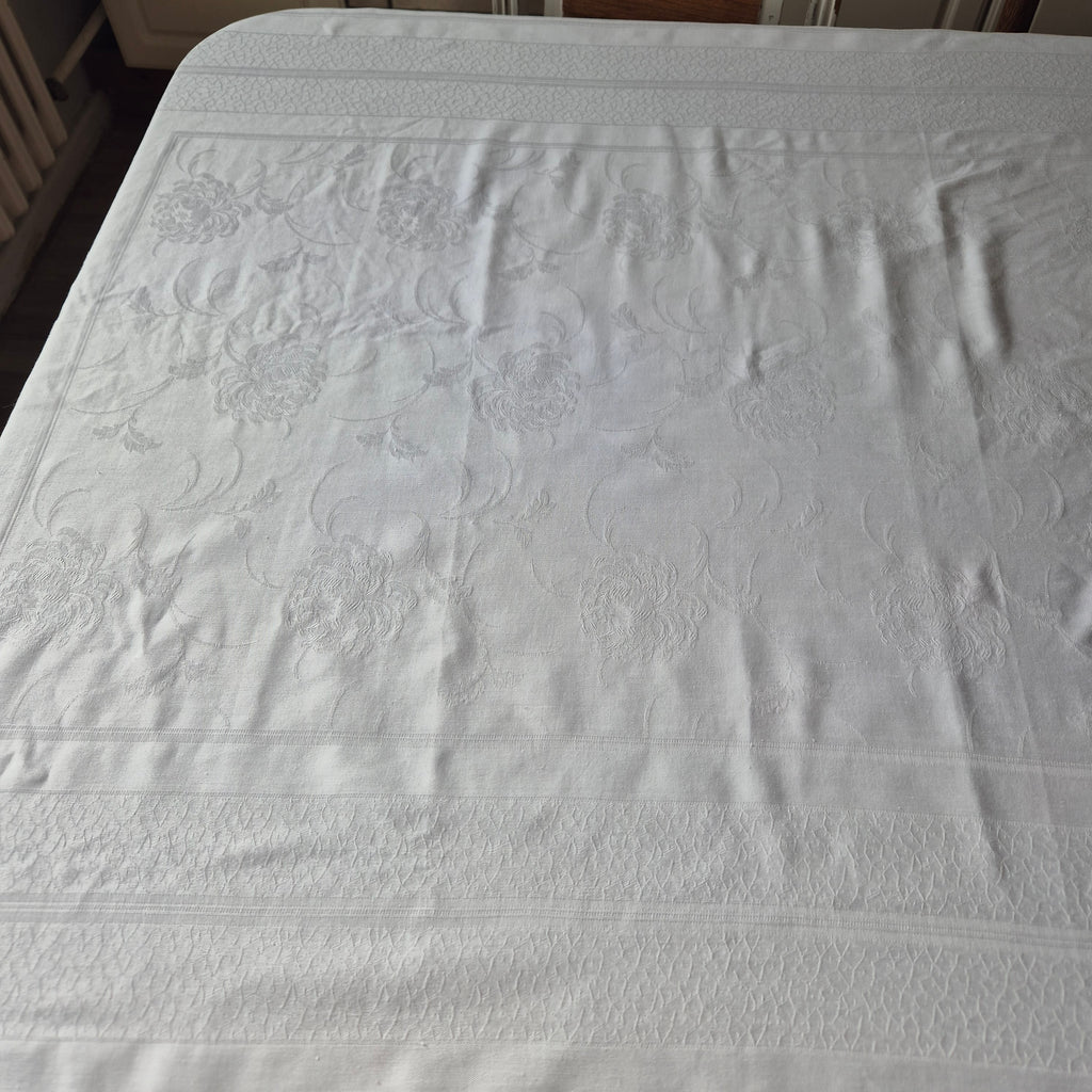 Vintage Tischdecke Damast weiß 95x160cm