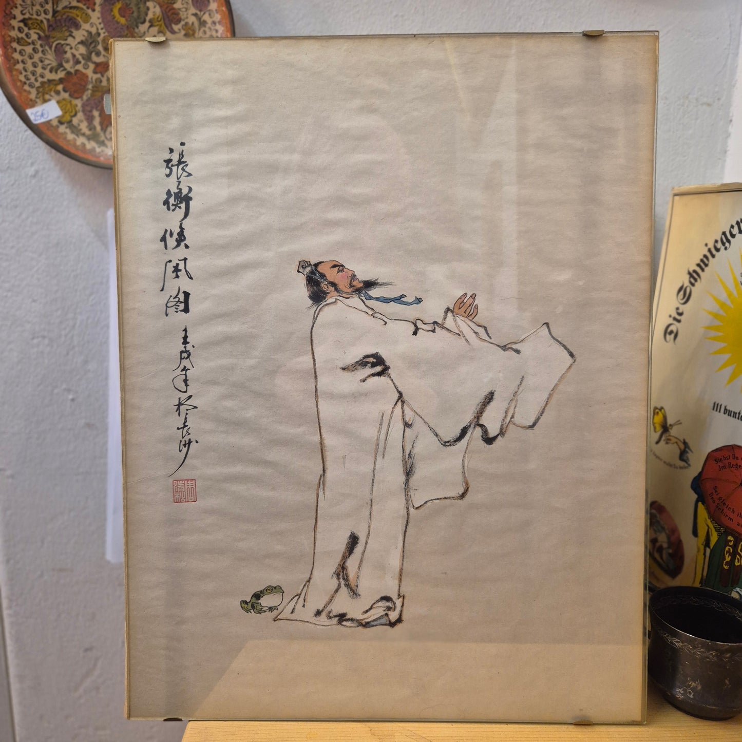 Antike chinesische Tuschemalerei - vermutlich Dichter und Staatsmann "Su Dongpo"