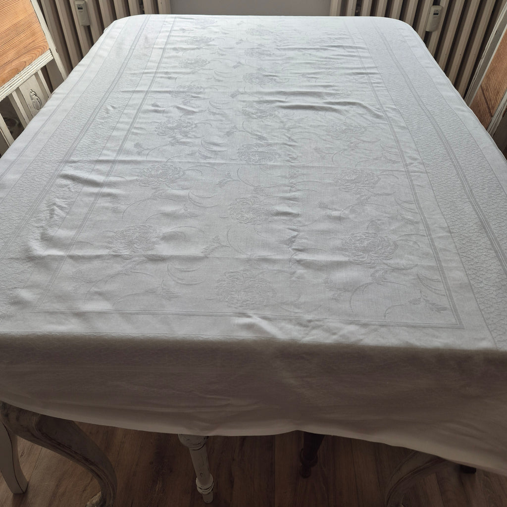 Vintage Tischdecke Damast weiß 95x160cm