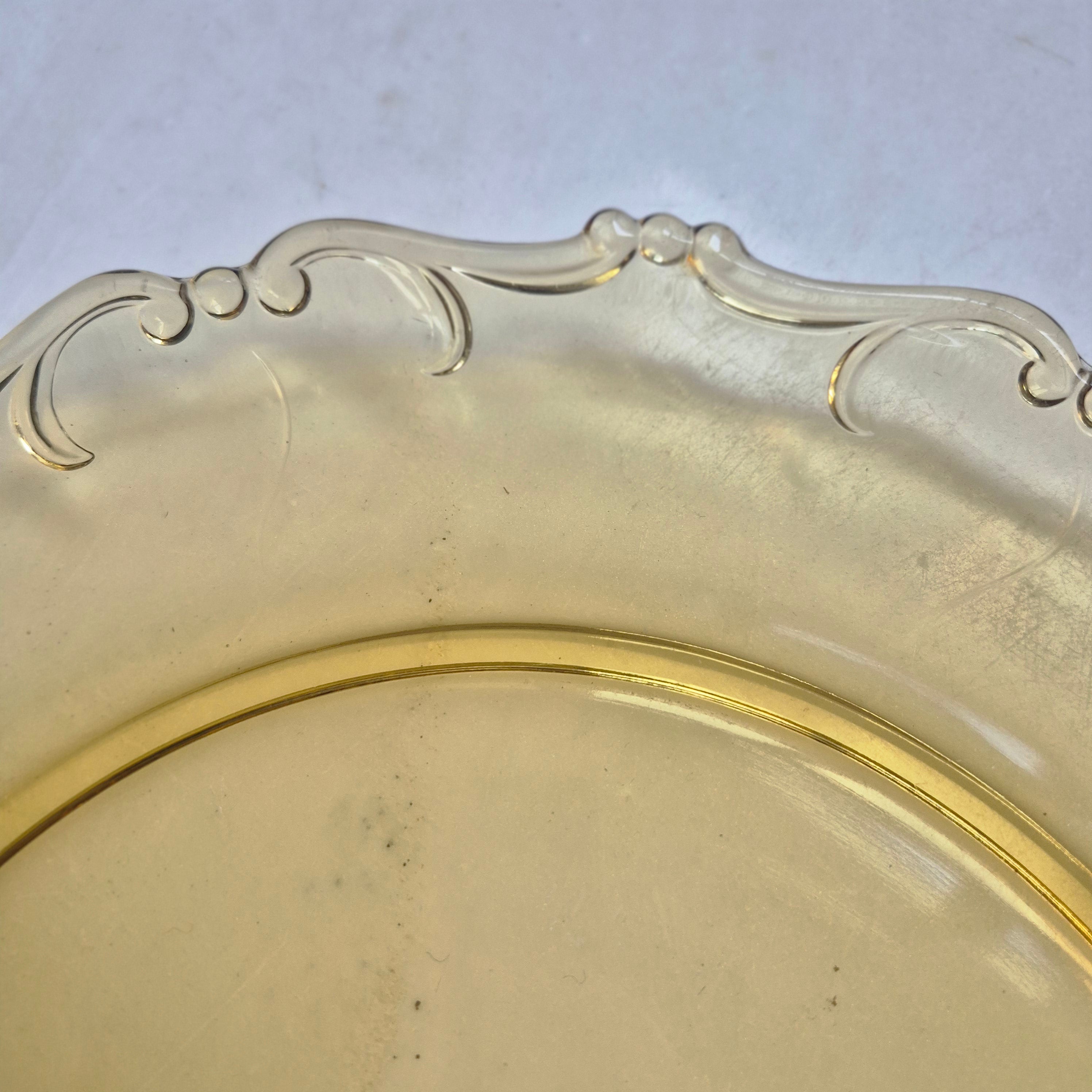 Gelber Glasteller Antik French für Obst Servierteller Platte Landhaus Vintage Shabby