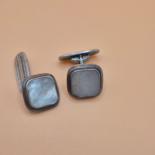 Vintage alte Manschettenknöpfe 835 echt Silber mit Perlmutt