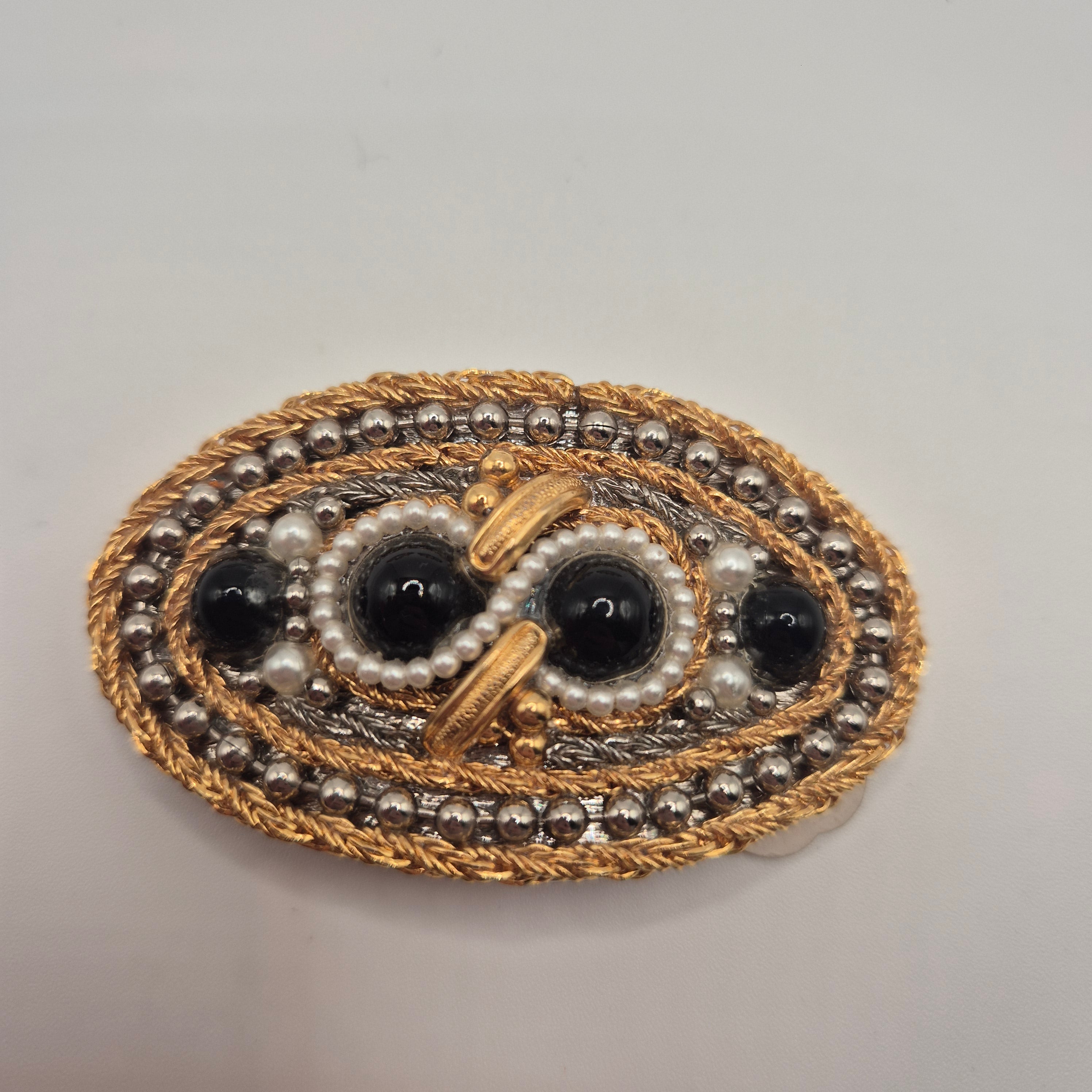 80er Jahre Vintage Gürtelschnalle – Handgearbeitet mit Cabochons & Flechtoptik