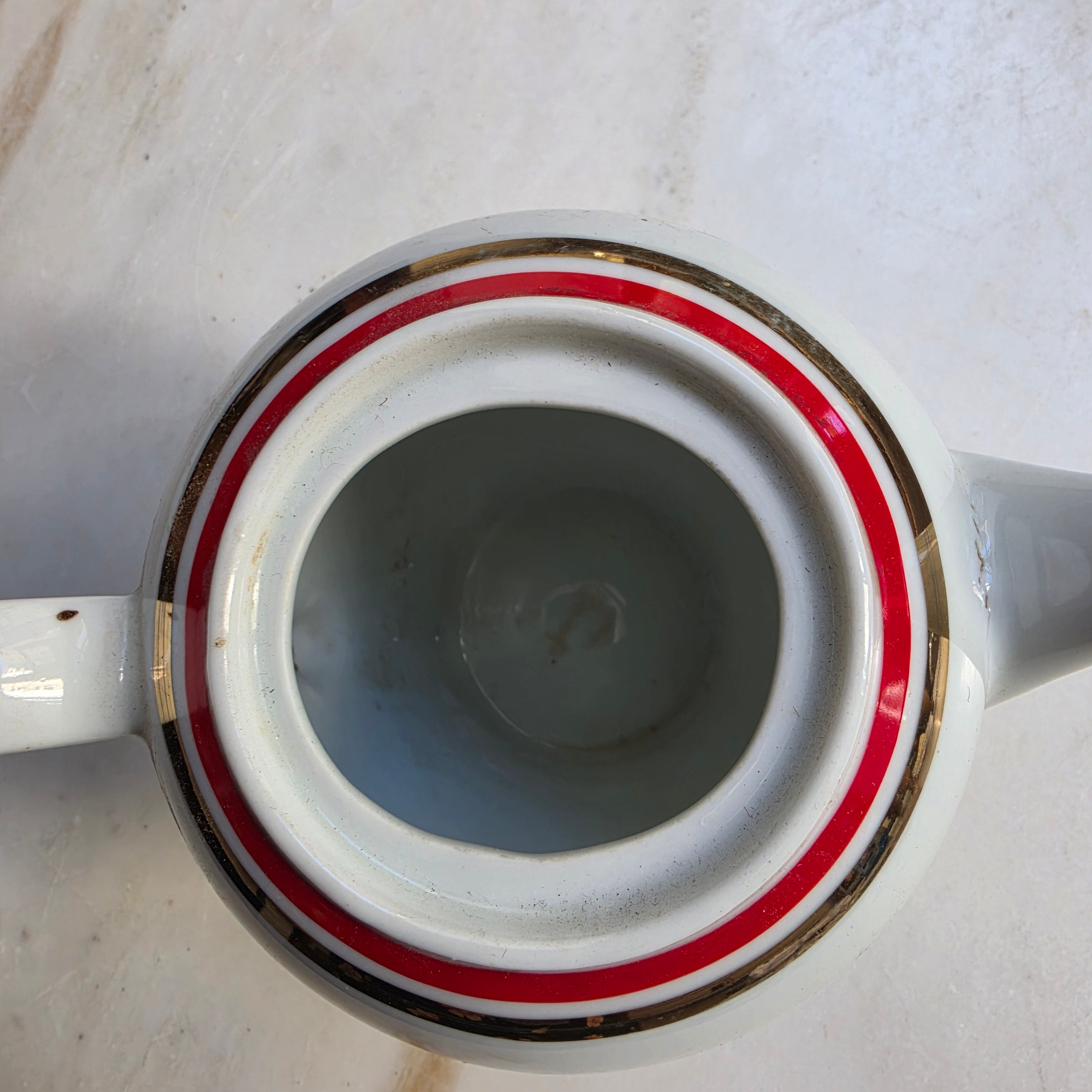 Colditz Tee Kaffeekanne Kanne Mokka Vintage weiß rot gold klein