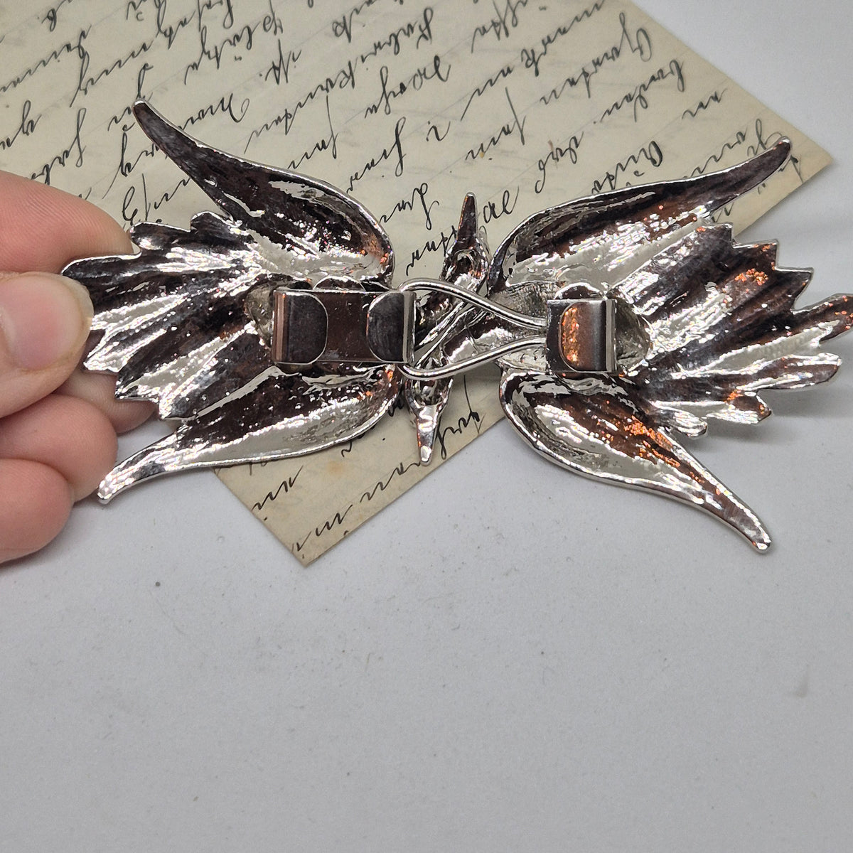 Vintage Gürtelschnalle 2-Teilig Trachtenschnalle Taillengürtel aus den 80ern-Handmade aus Berlin silber grau schwarz Schwan Kranich Vogel