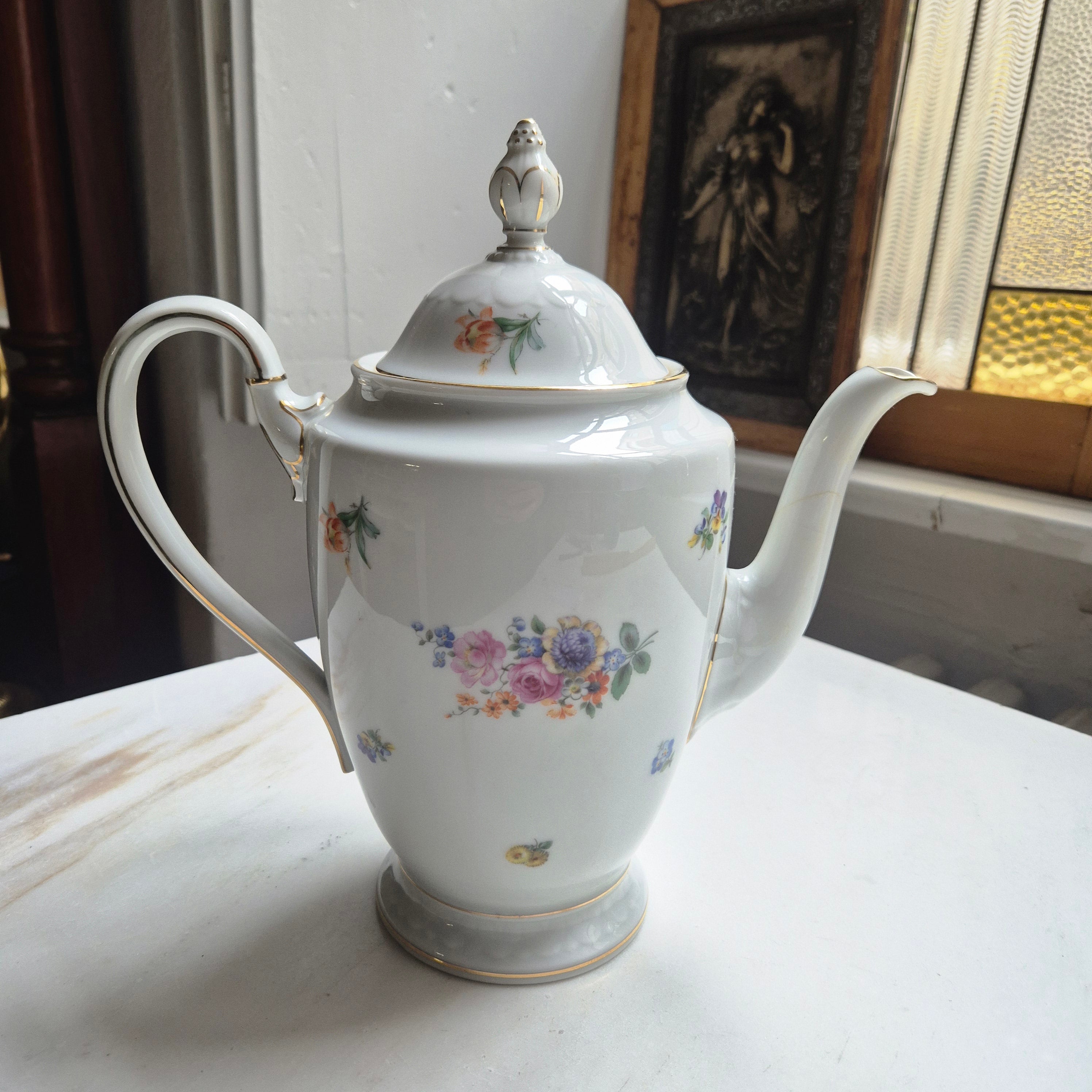 Antike Rosenthal Empire Porzellan Kaffeekanne Teekanne Blumenmuster (Geklebt)