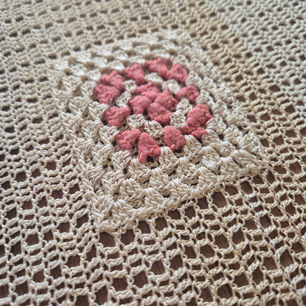Vintage Häkel Tischdecke Creme beige 140x200cm