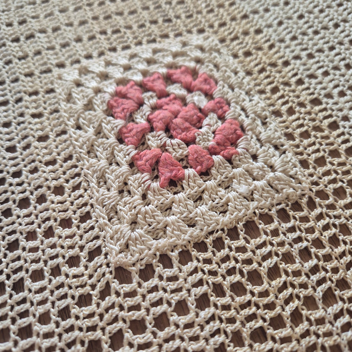 Vintage Häkel Tischdecke Creme beige 140x200cm