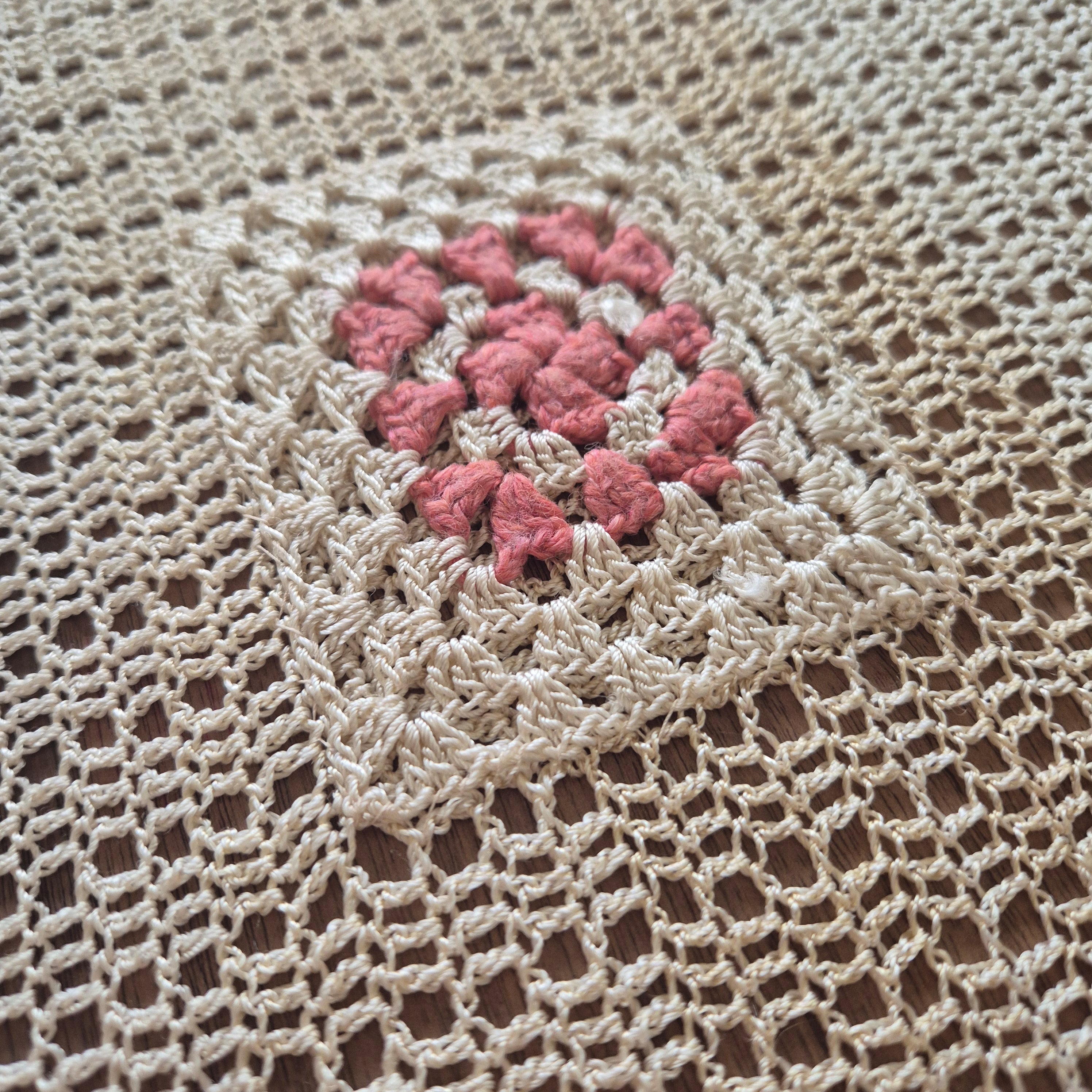 Vintage Häkel Tischdecke Creme beige 140x200cm