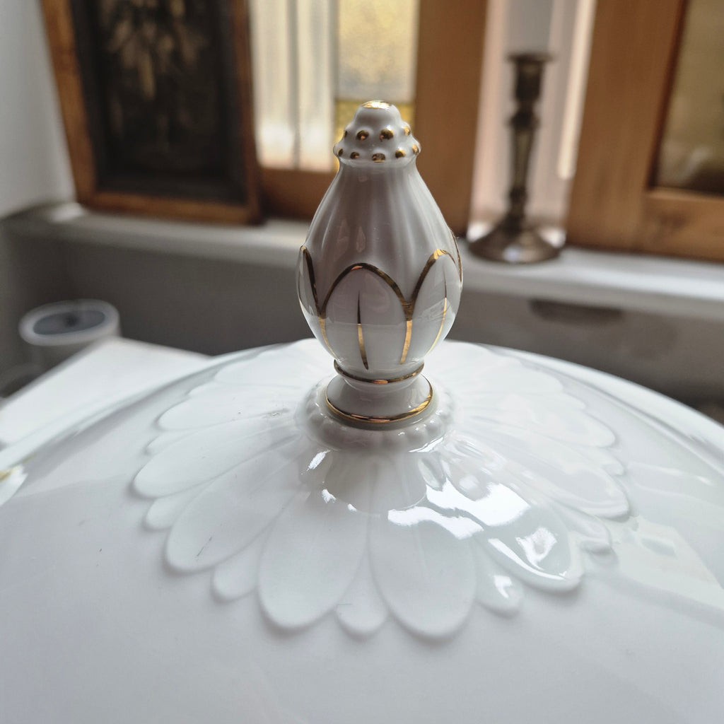 Antike große Rosenthal Empire Terrine Suppenterrine Schüssel mit Deckel Blumenmalerei Porzellan