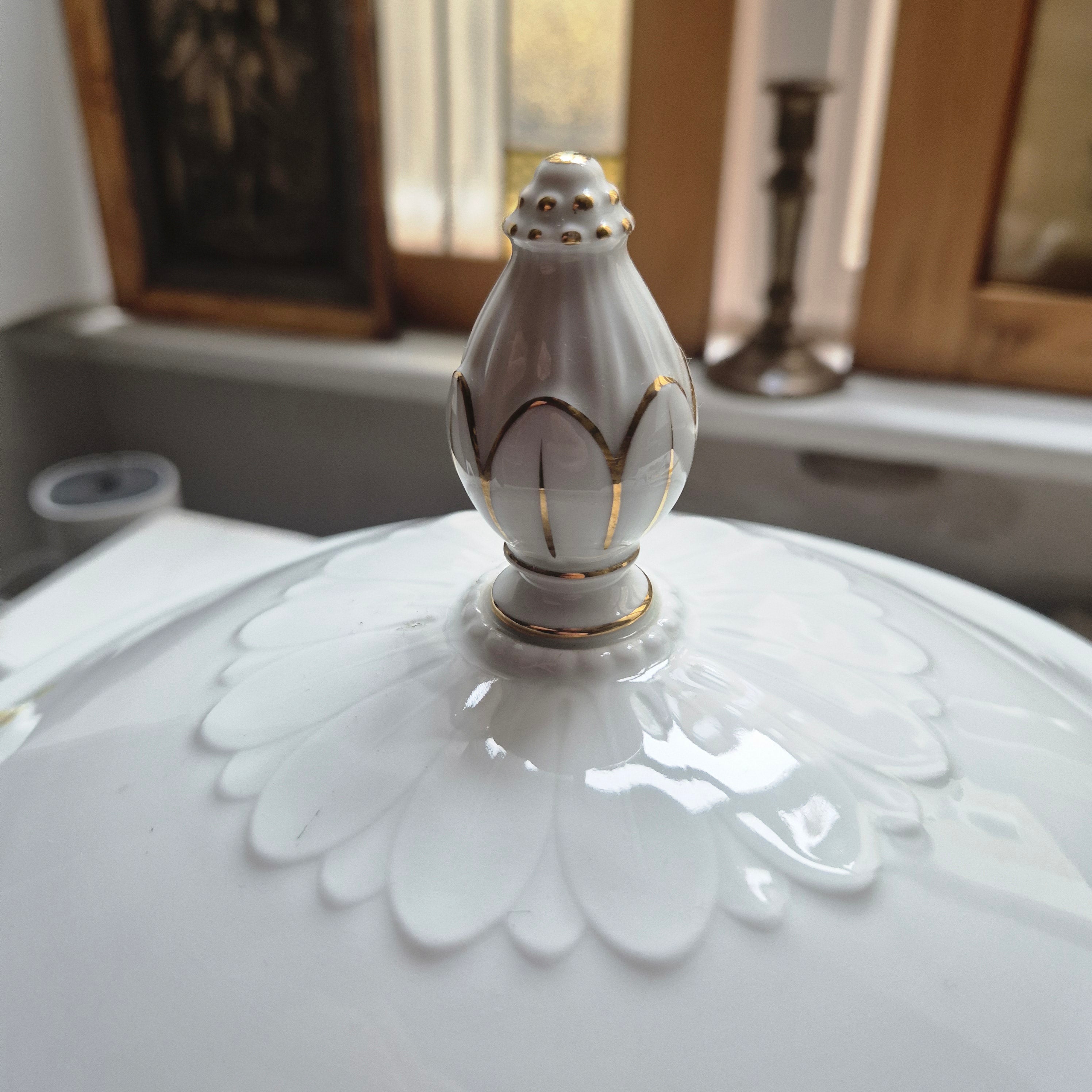 Antike große Rosenthal Empire Terrine Suppenterrine Schüssel mit Deckel Blumenmalerei Porzellan