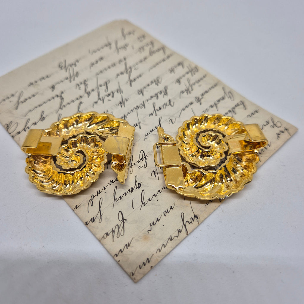 Vintage Gürtelschnalle 2-Teilig Trachtenschnalle Taillengürtel aus den 80ern-Handmade aus Berlin gold Schnecke Fossilmuster