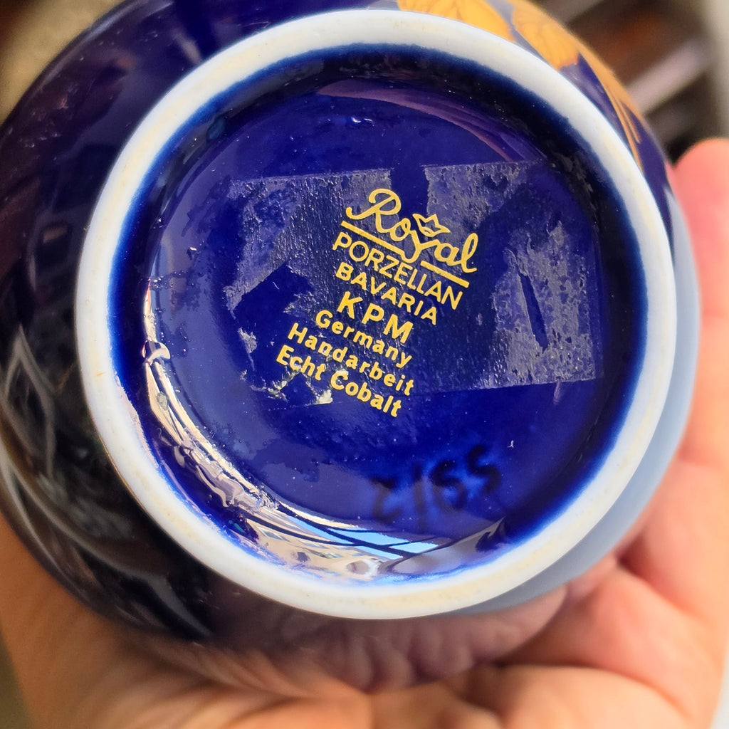 Vintage KPM Royal Porzellan Bavaria Vase – Echt Cobalt & Golddekor (Rose)