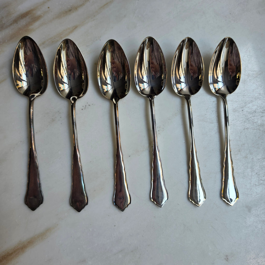 6-teiliges Antikes Esslöffel-Set – Versilbert (90er Silberauflage) – Klassisches Barock / Faden-Design