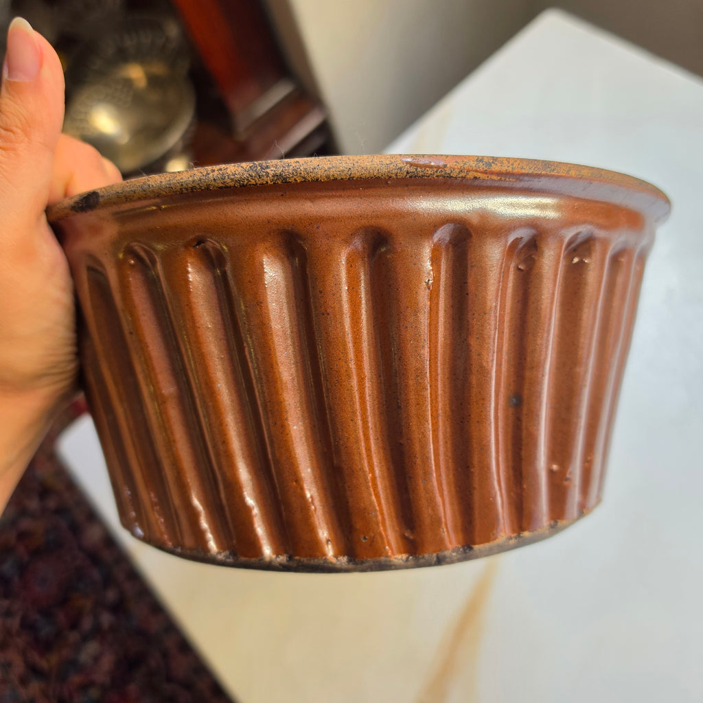 Antike Große Keramik Backform Kuchenform braun Kranz Gugelhupf