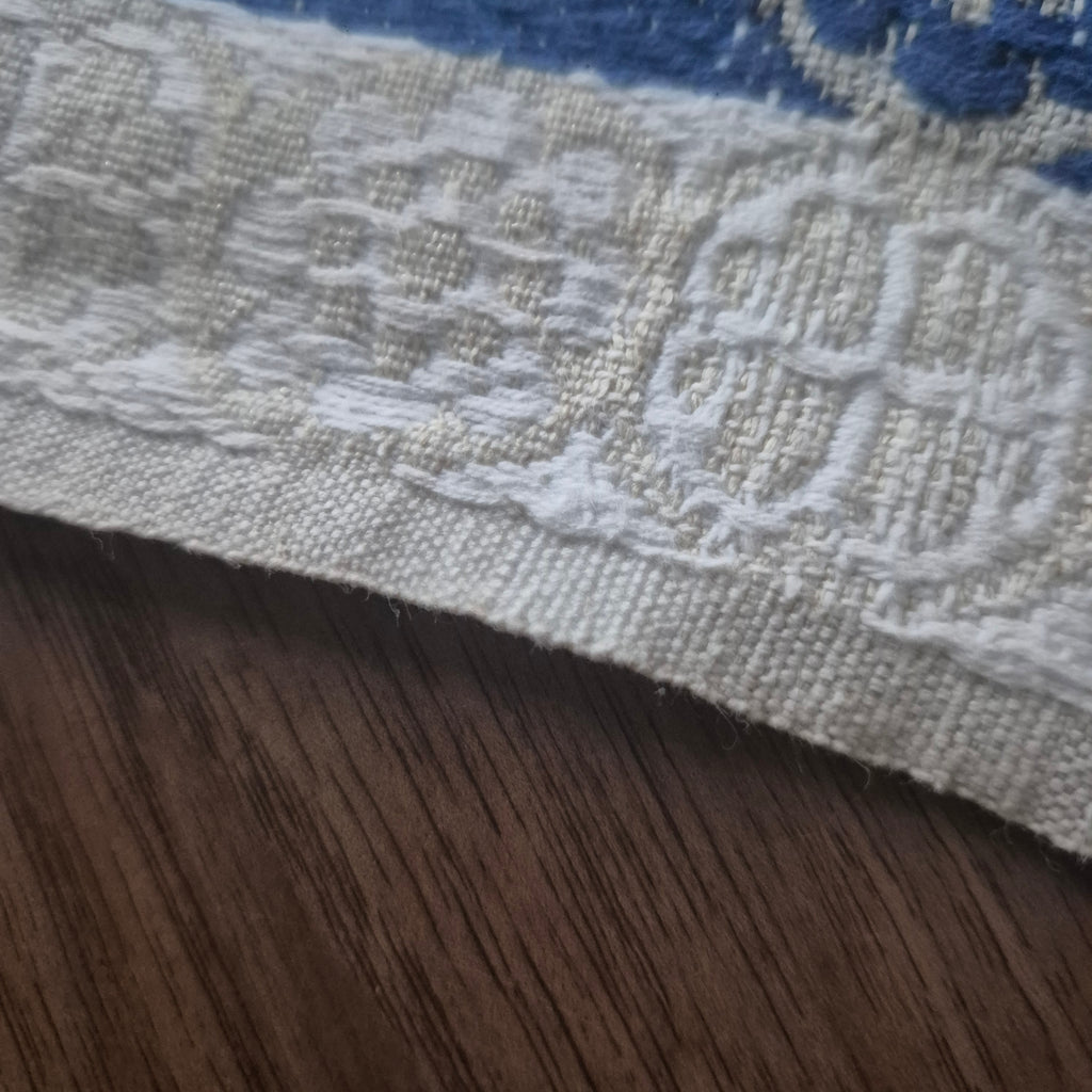 Antikes Jugendstil blau weißes Leinen Tuch Tischdecke Tauben Liebe 93x93cm