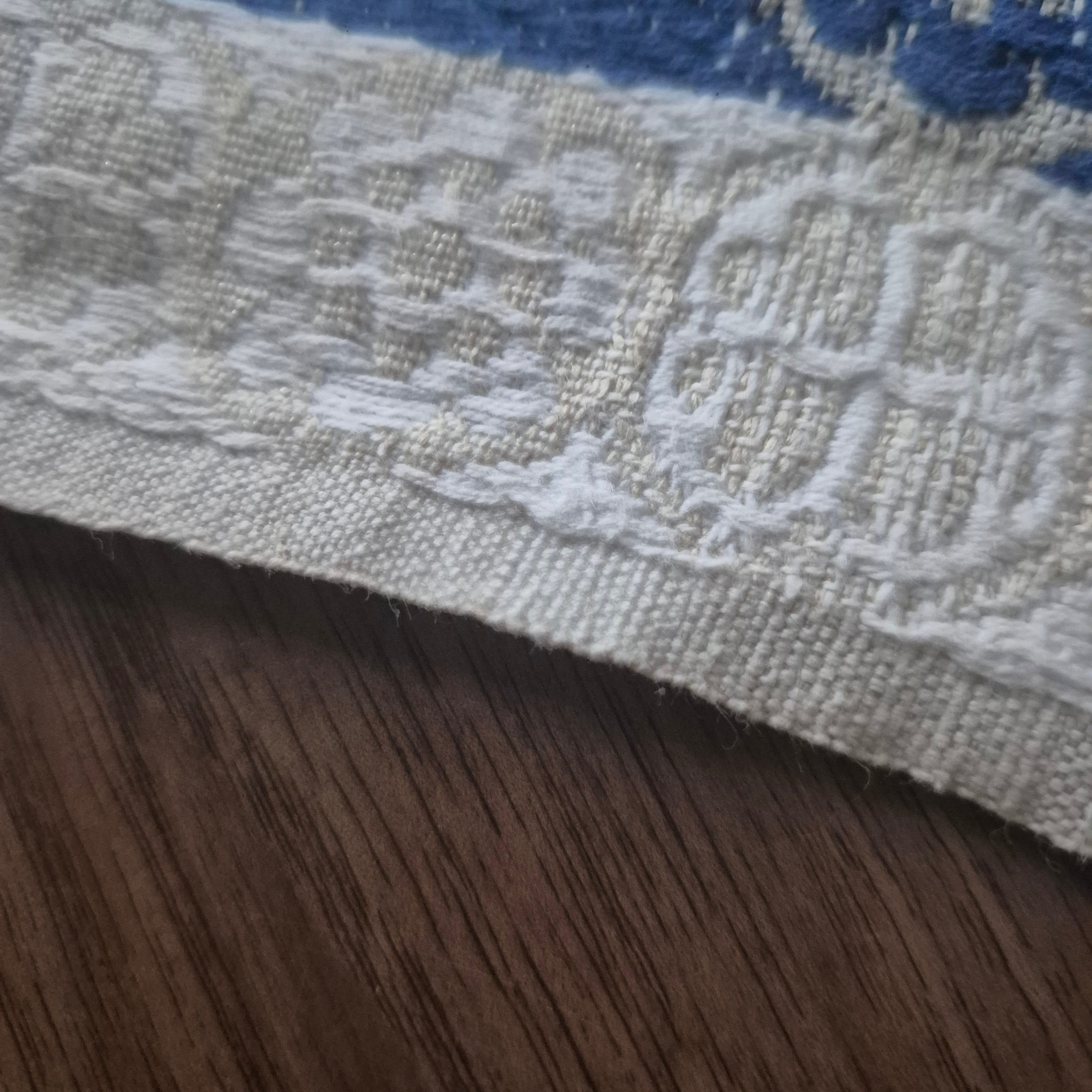 Antikes Jugendstil blau weißes Leinen Tuch Tischdecke Tauben Liebe 93x93cm