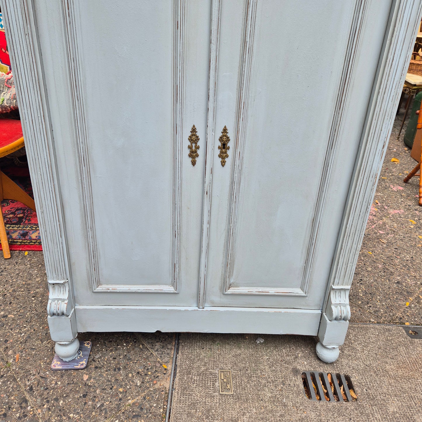 Antiker Jugendstil Vertiko mit Gründerzeit blaugrau Shabby Chic Kommode Hochschrank Hochkommode