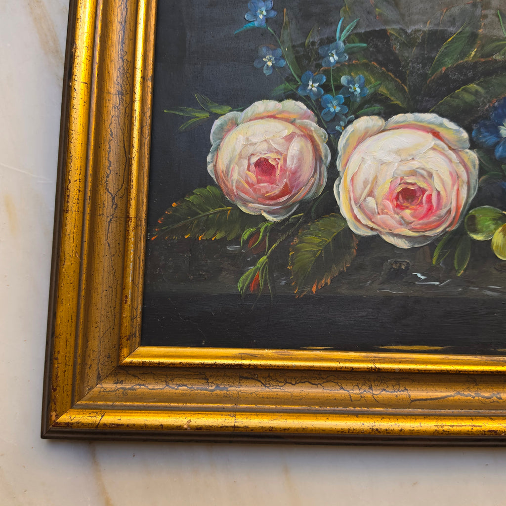 Vintage Ölgemälde Floral Stillleben mit vergoldetem Holzrahmen