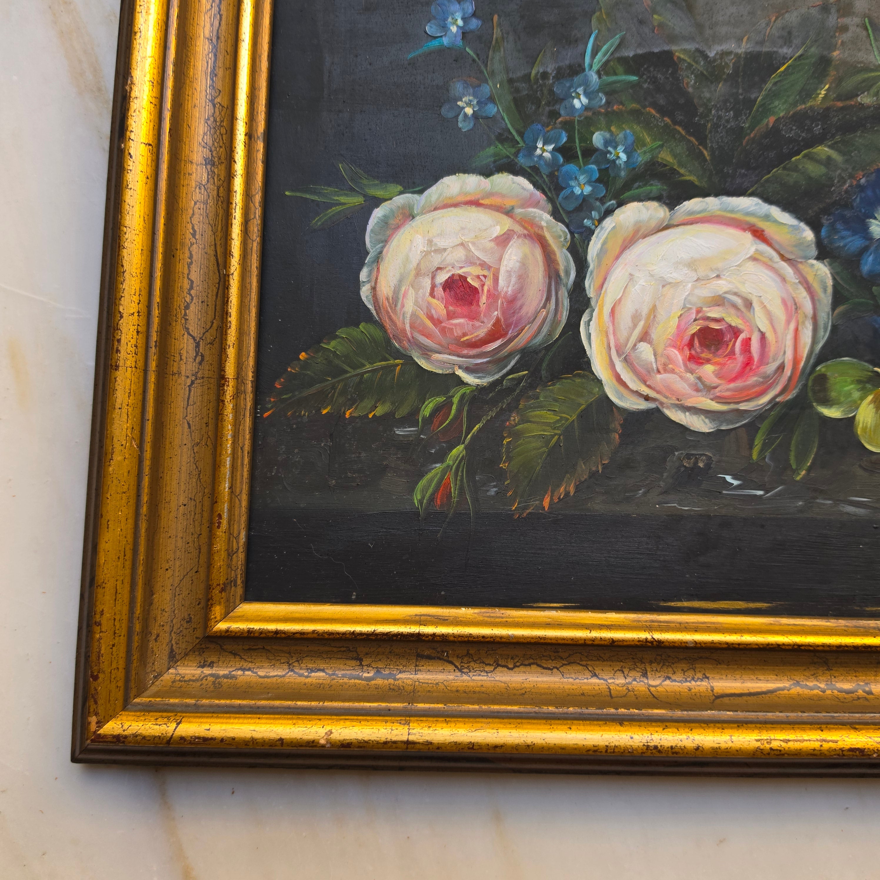 Vintage Ölgemälde Floral Stillleben mit vergoldetem Holzrahmen