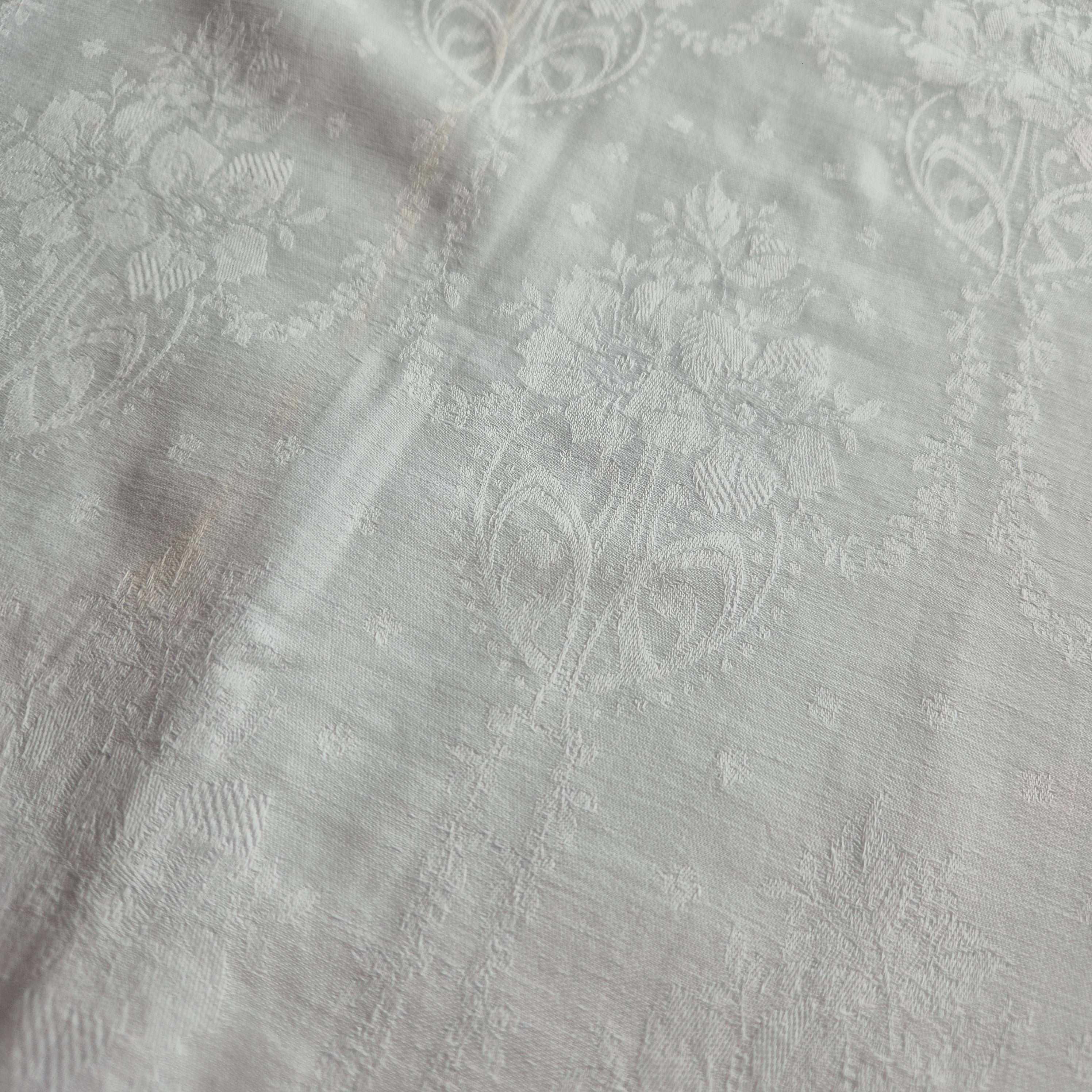 Antike Bettwäsche fürs Baby Damast Baumwolle* kleiner Deckenbezug Shabby Chic Brocante 110x120cm 🤍
