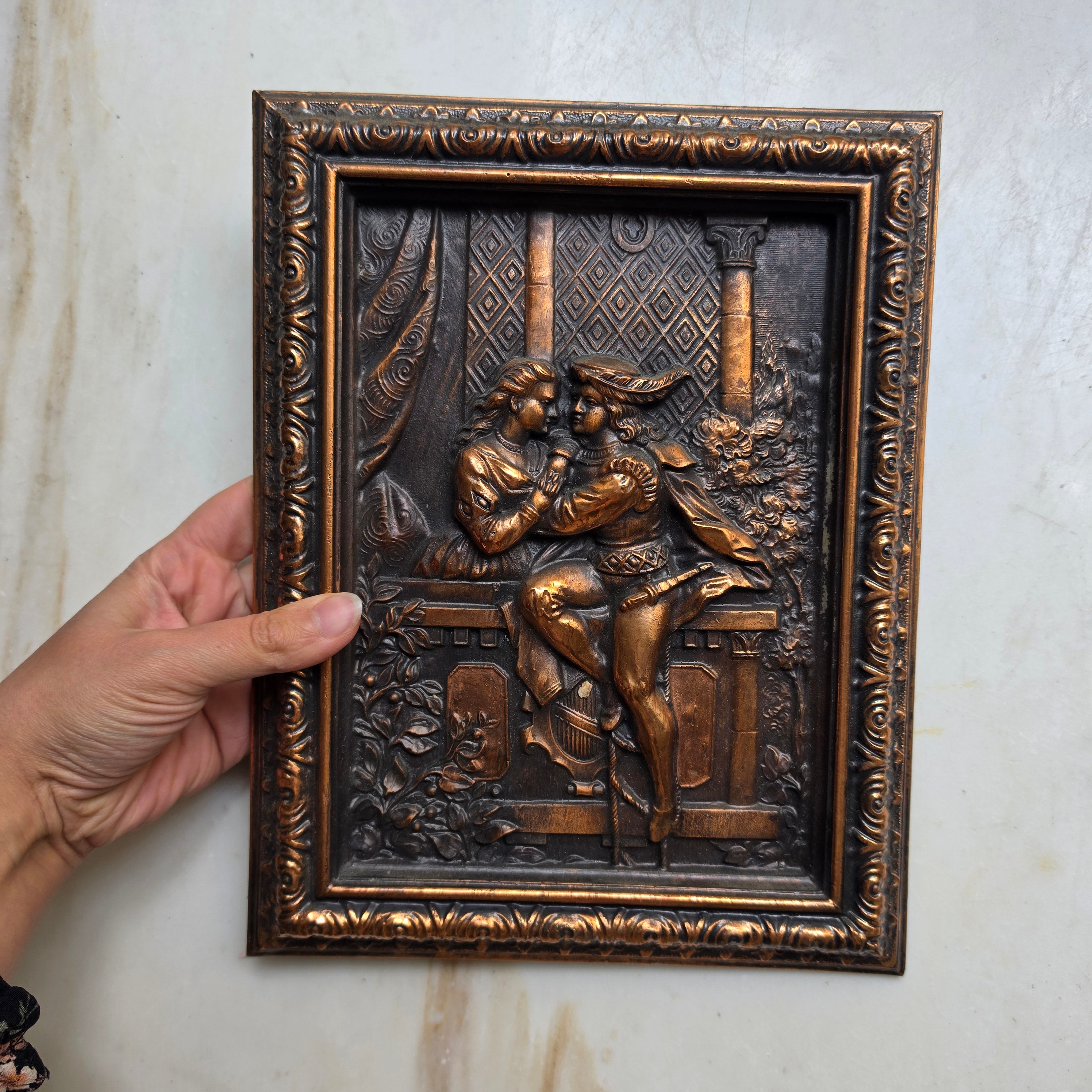 Altes Kupferbild „Romeo und Julia“, italienisch Wanddekortaion Balkonszene