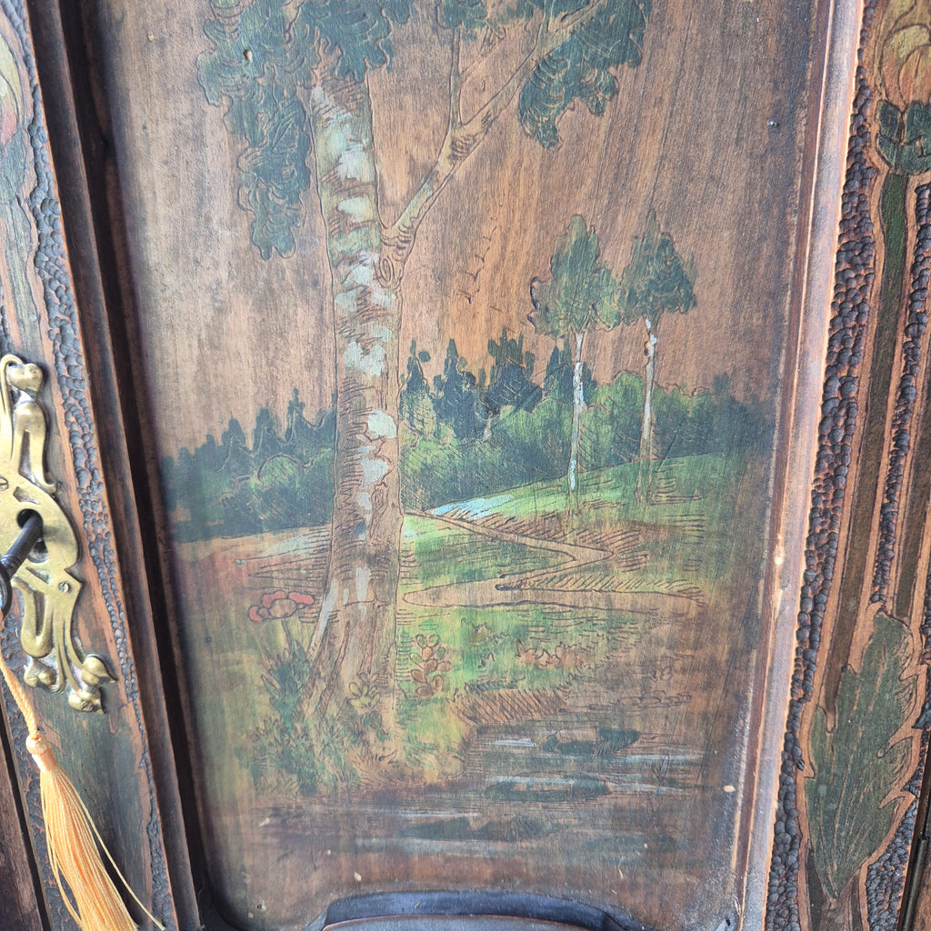 Antikes Jugendstil Hängeschränkchen - Apothekerschrank -  Nadelholz Handbemalt um 1880