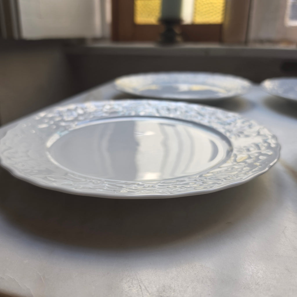 Vintage Mitterteich Bavaria Teller 6er Set - Weißes Porzellan mit Floralem Relief