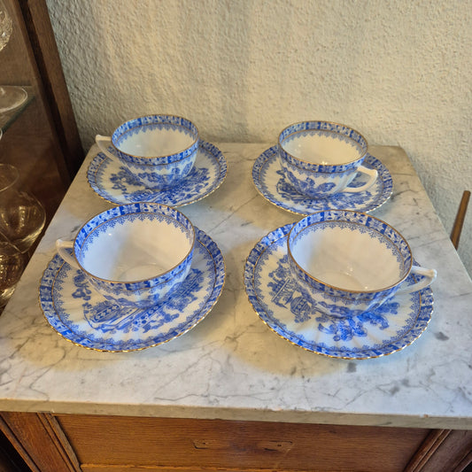 4x Antike Kaffeetassen Echt Tuppack China Blau Tiefenfurt Blau Weiß