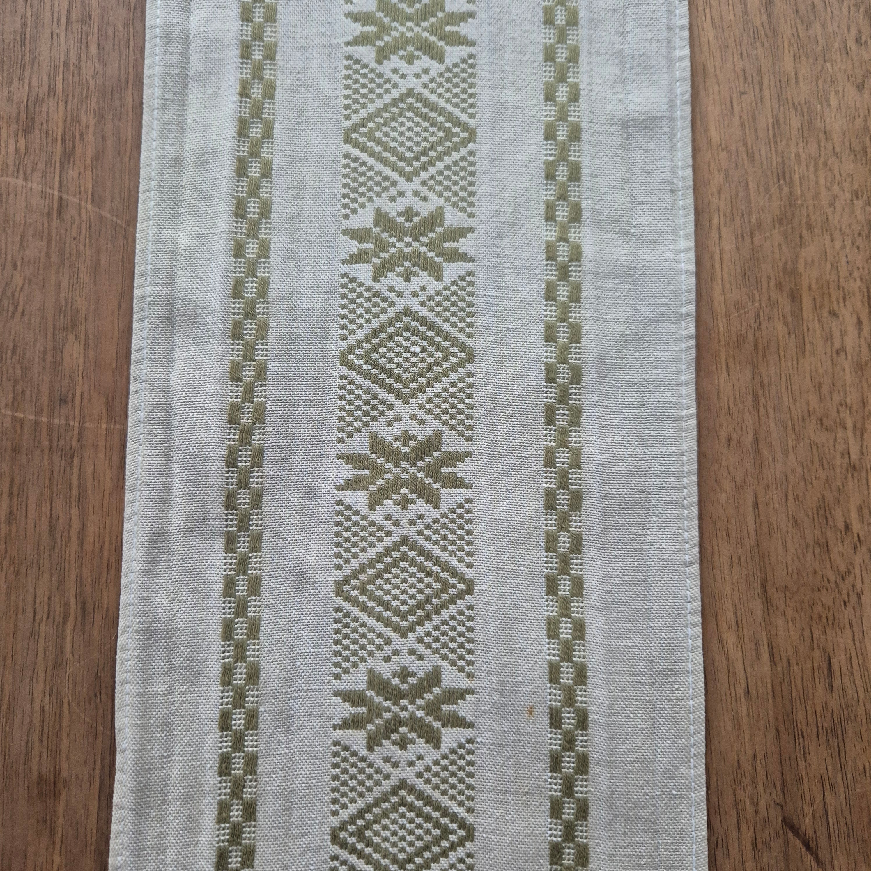 Alter Vintage Mini Läufer beuge Grün 16.5cm x 107cm