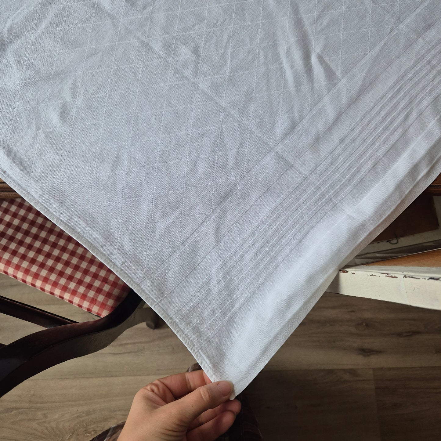 West Germany Baumwolle Serviette Mitteldecke Weiß 92x96cm Vintage 🤍